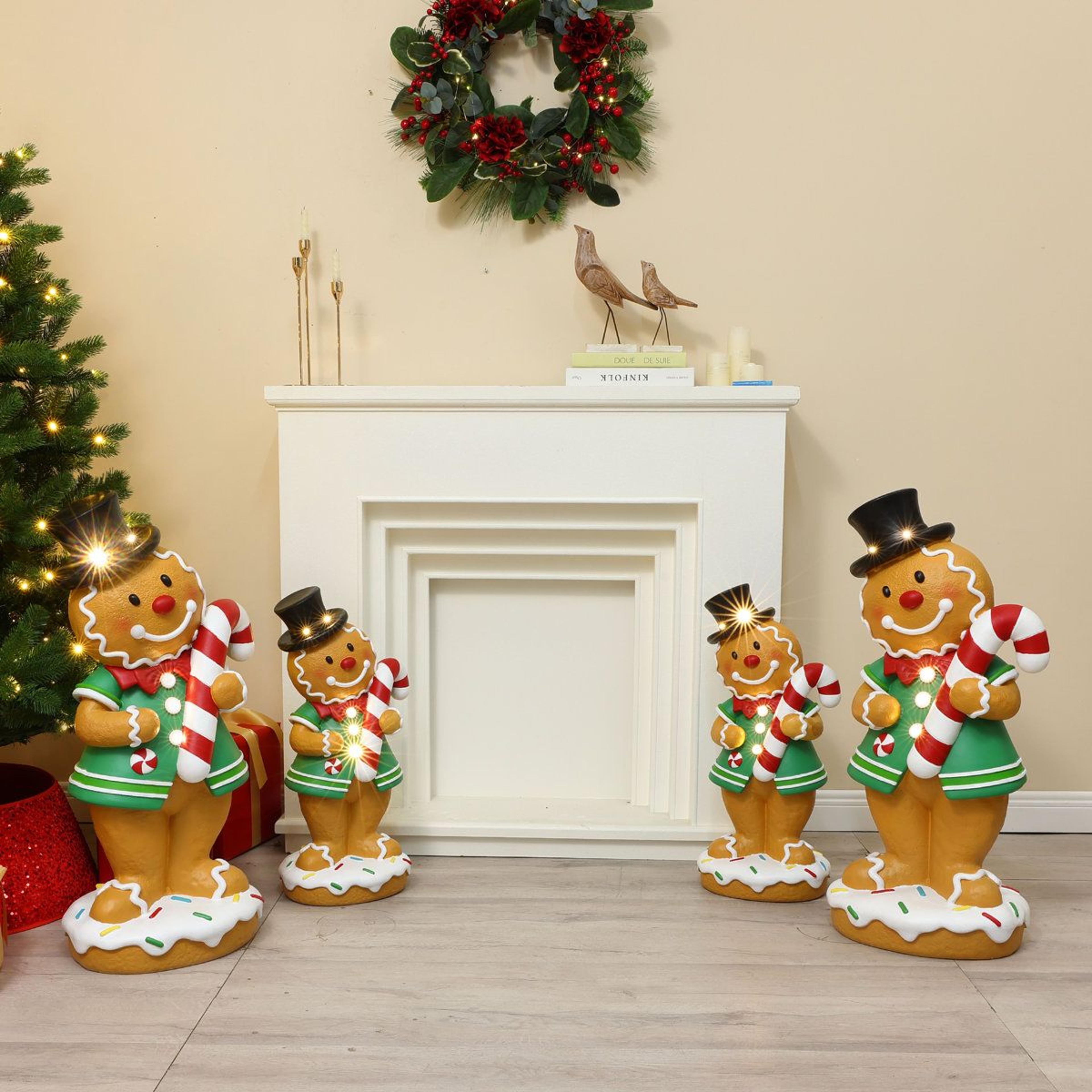 LED Lighted Gingerbread Man Christmas Statue With Candy Cane And BatteryPowered Lights 4