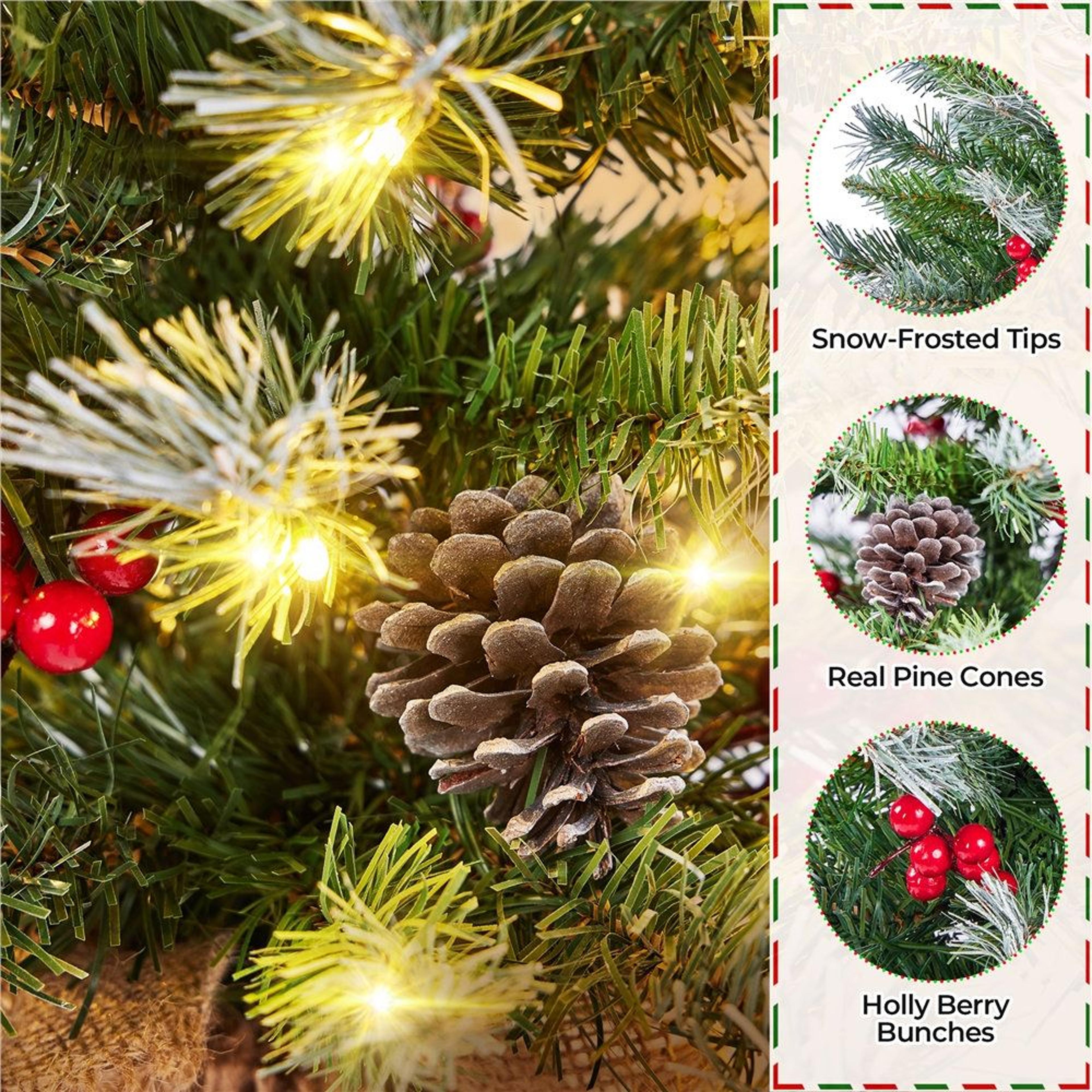 PreLit Frosted Tabletop Christmas Trees With Pinecones And Berries Set Of 2 7