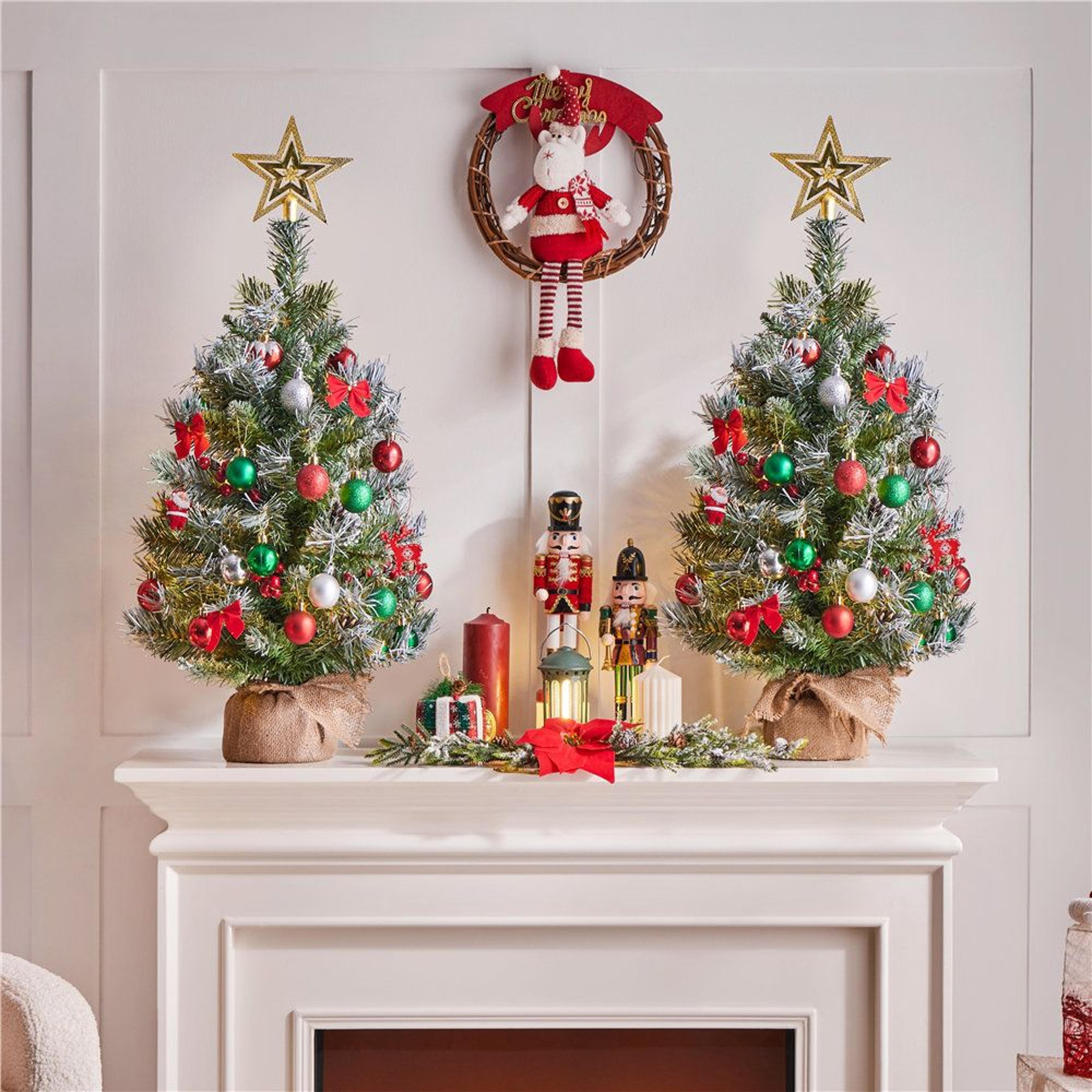 PreLit Frosted Tabletop Christmas Trees With Pinecones And Berries Set Of 2 2