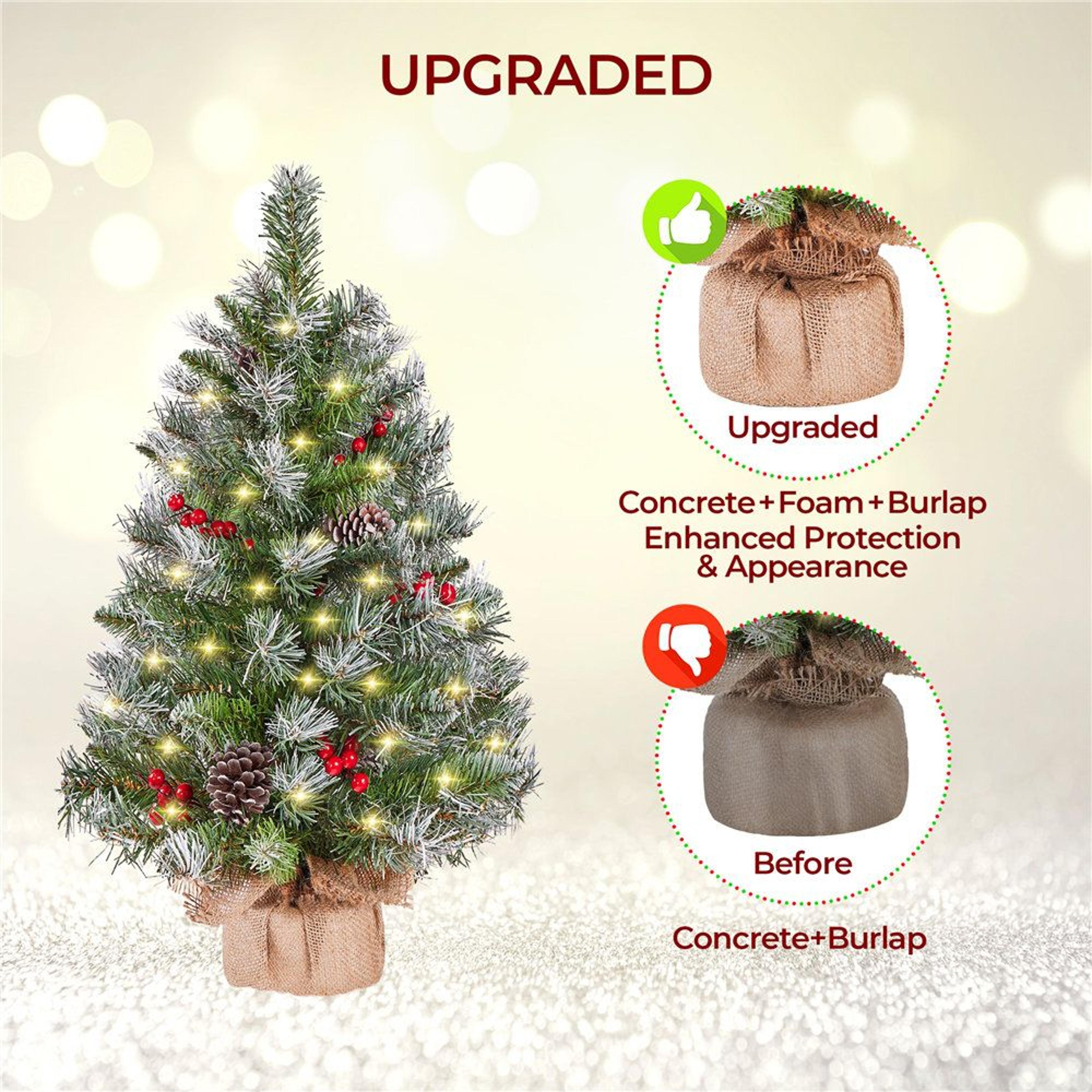 PreLit Frosted Tabletop Christmas Trees With Pinecones And Berries Set Of 2 6