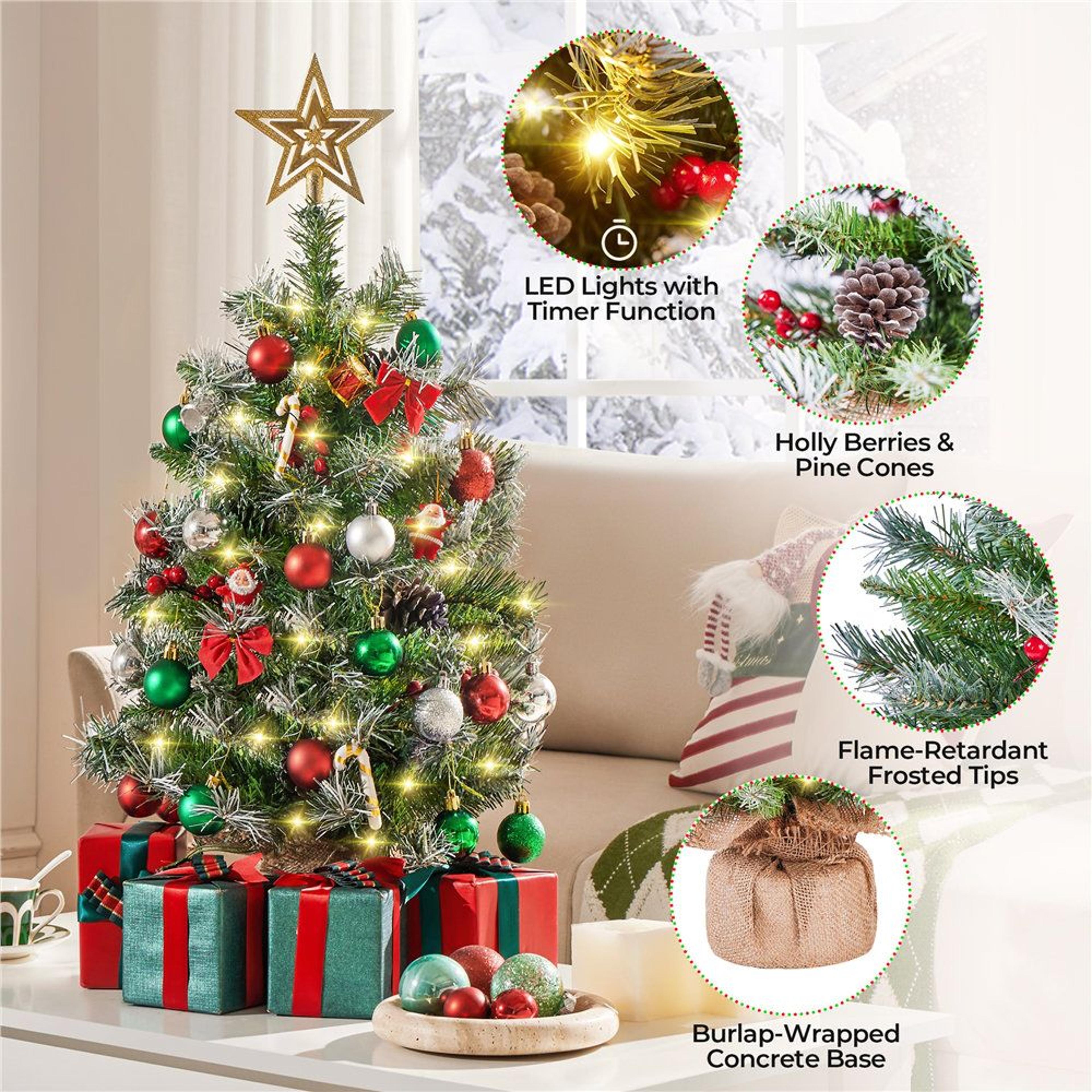 PreLit Frosted Tabletop Christmas Trees With Pinecones And Berries Set Of 2 5