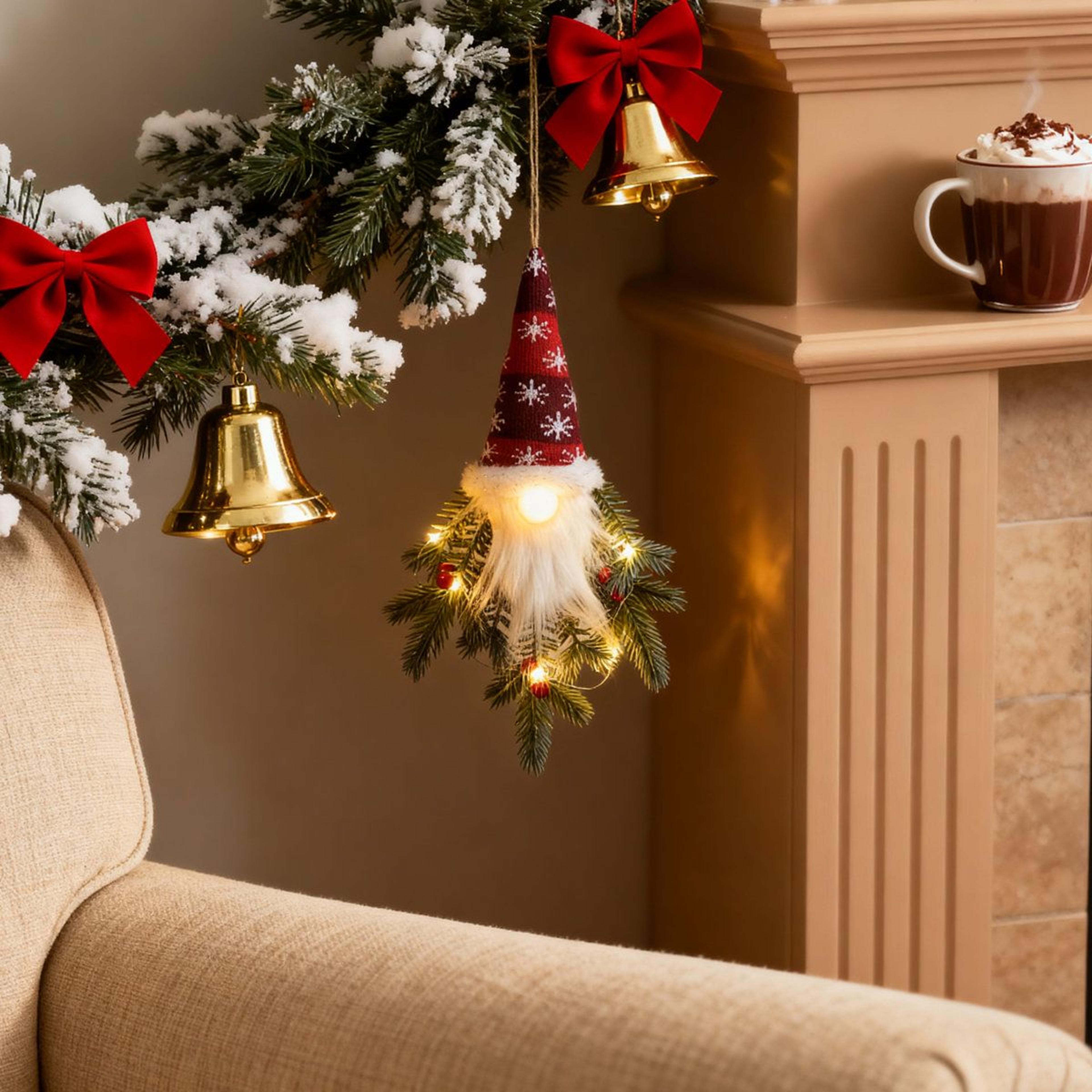 LightUp Christmas Elf Hanging Decorations With LED Pine And Berries Set Of 3 1