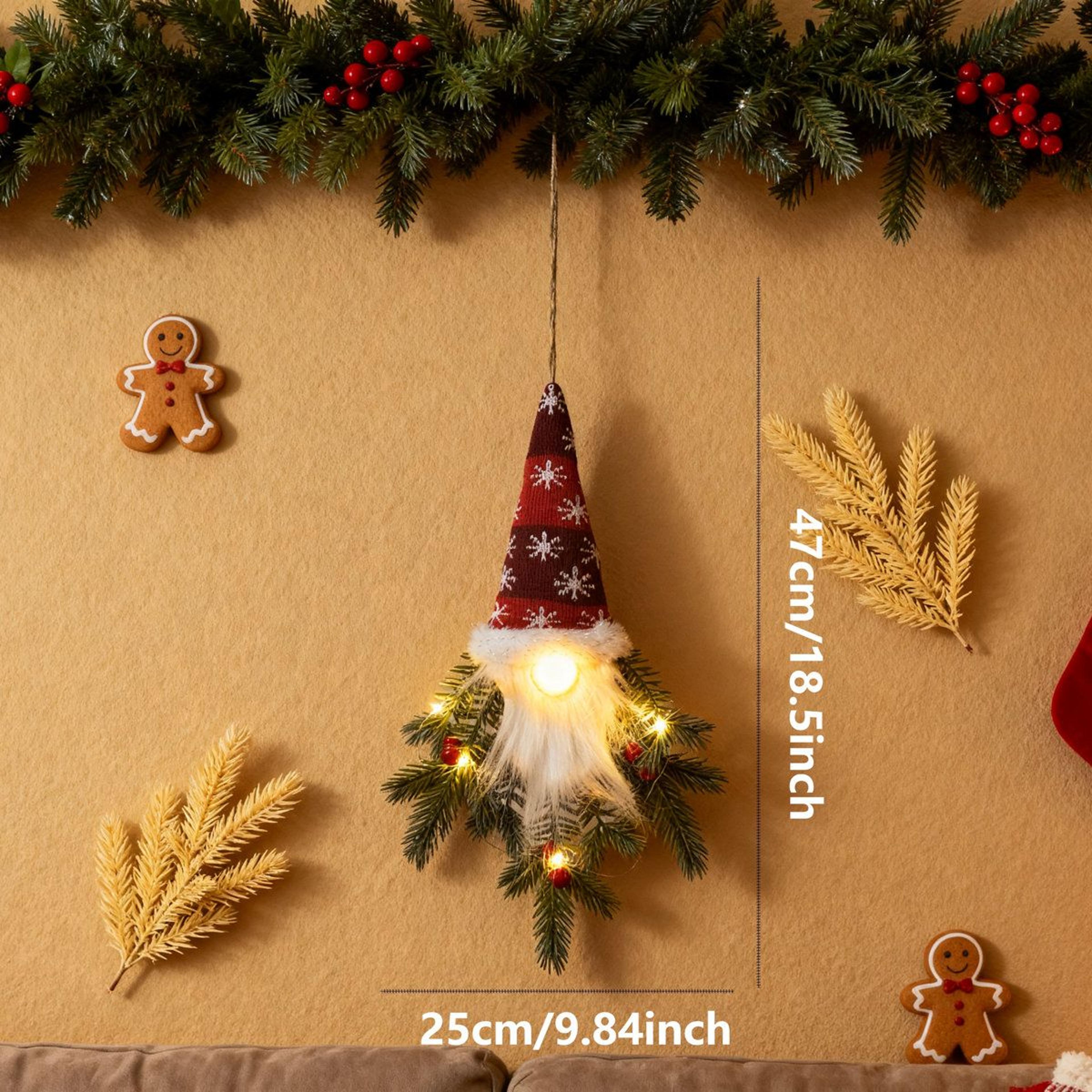 LightUp Christmas Elf Hanging Decorations With LED Pine And Berries Set Of 3 9