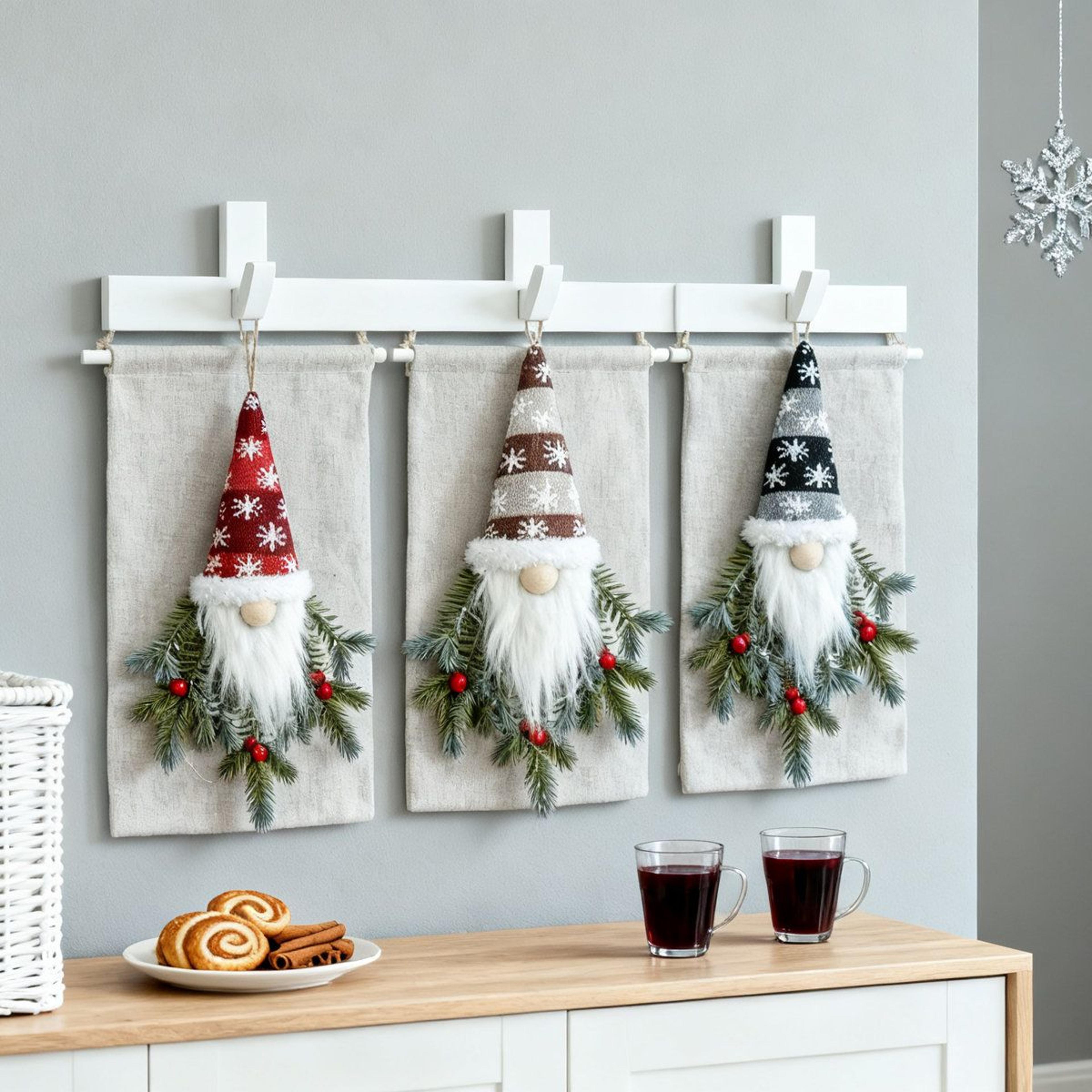 light-up christmas elf hanging decorations with led pine and berries set of 3