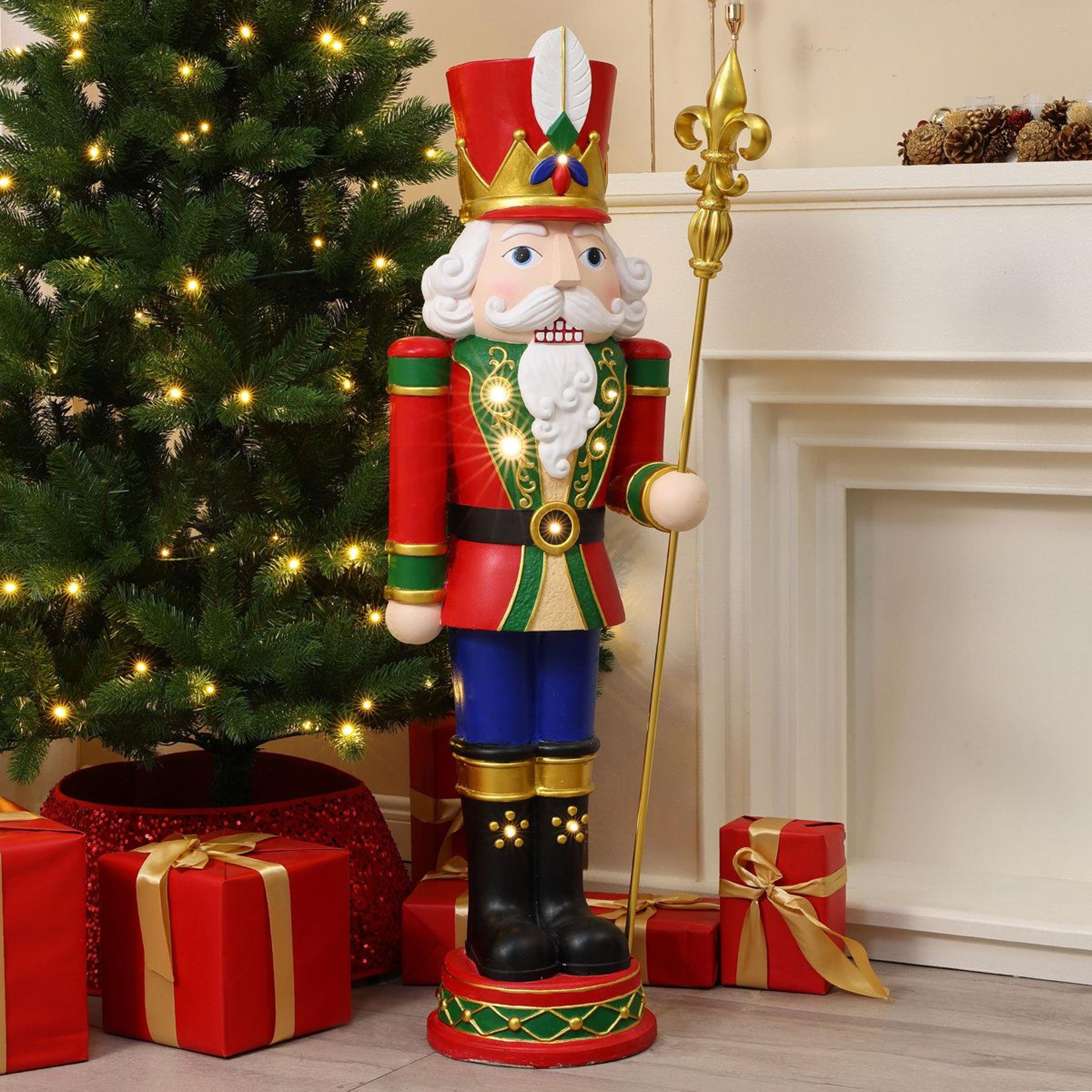 BatteryOperated LED Christmas Nutcracker Statue With Scepter And Timer 3