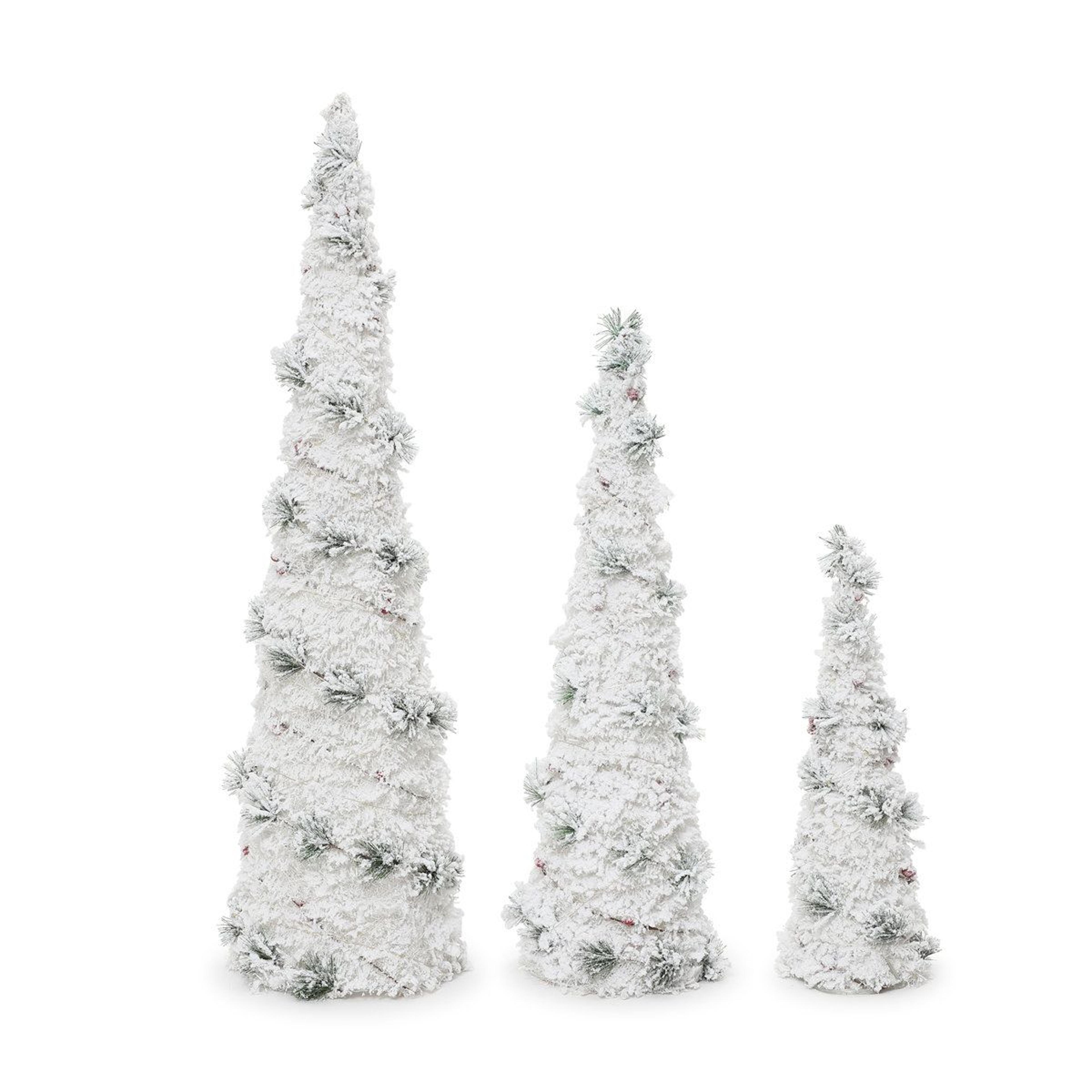 3-piece pre-lit flocked cone christmas tree set with warm white led lights