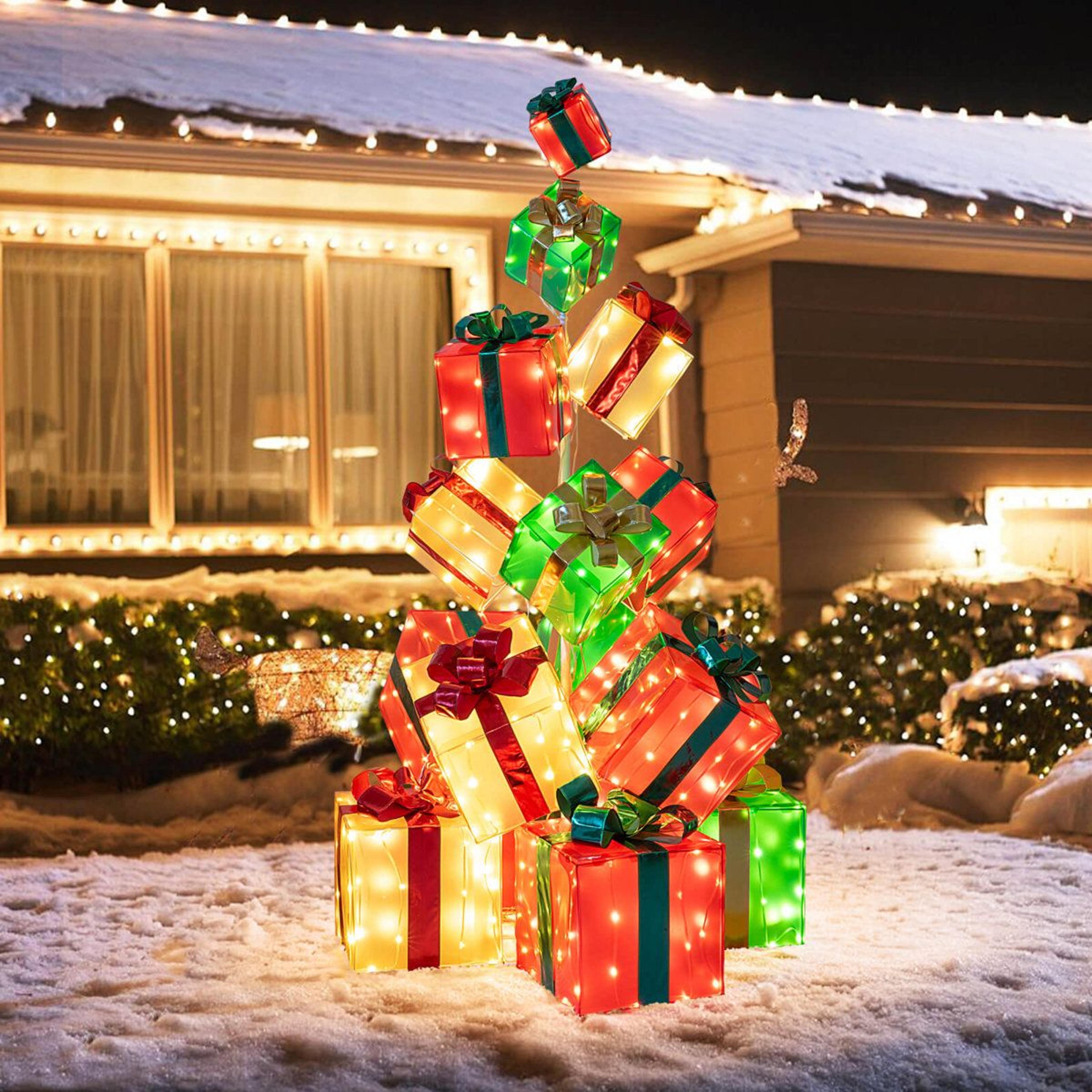 56 FT PreLit Christmas Gift Box Tower With 483 Warm White LED Lights 3