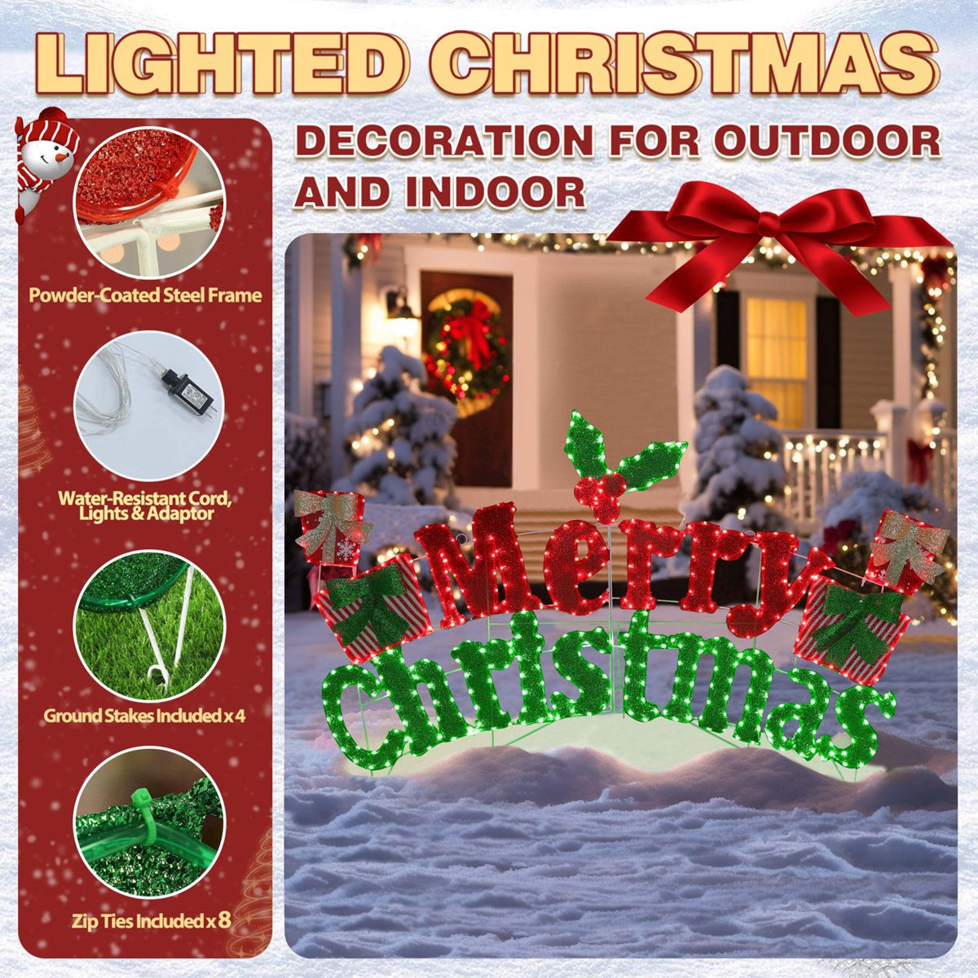 Lighted Merry Christmas Sign With Red And Green LED Lights For Indoor And Outdoor Decor 8