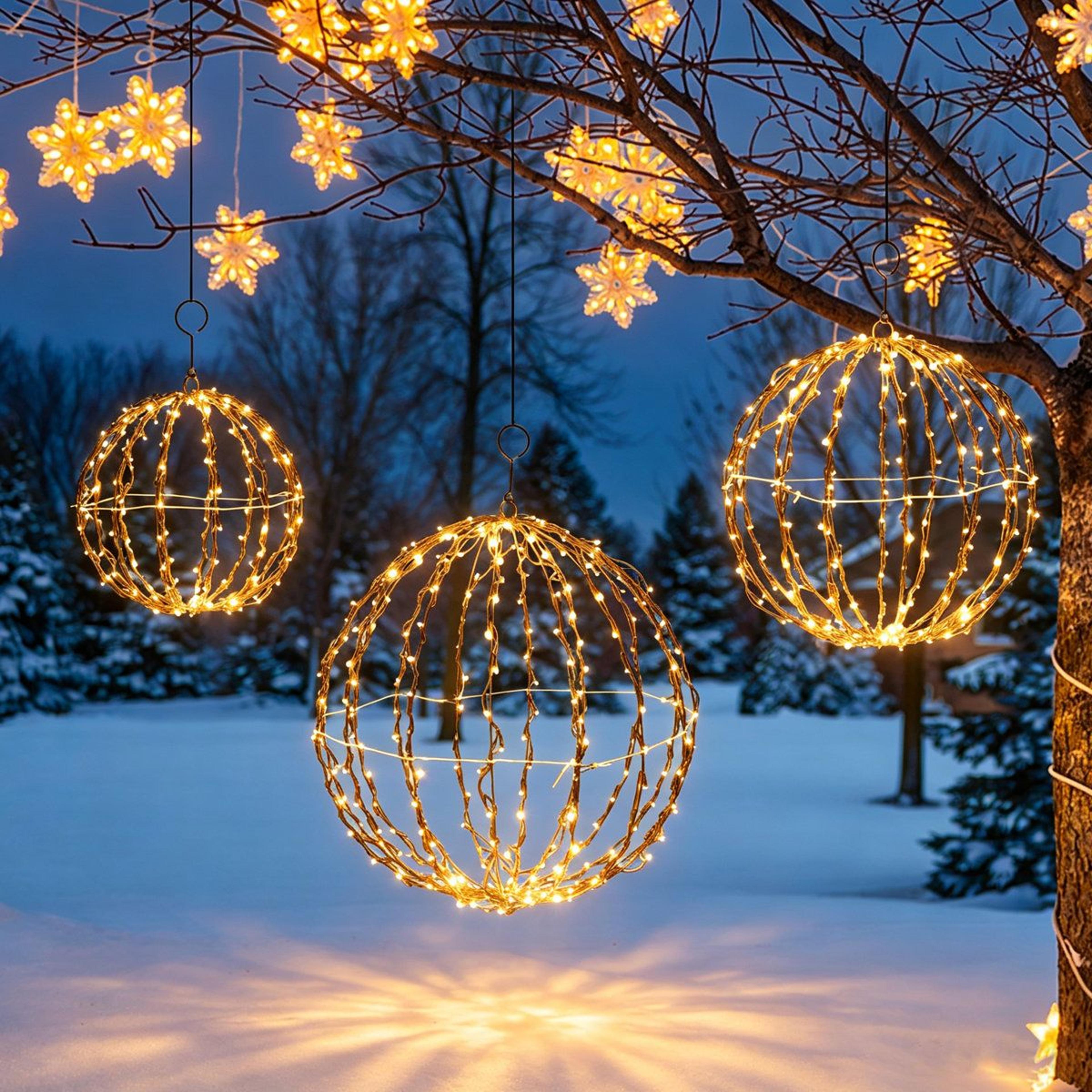 Set Of 3 Outdoor Christmas Light Balls With 604 Warm White LEDs And Hanging Hooks 8