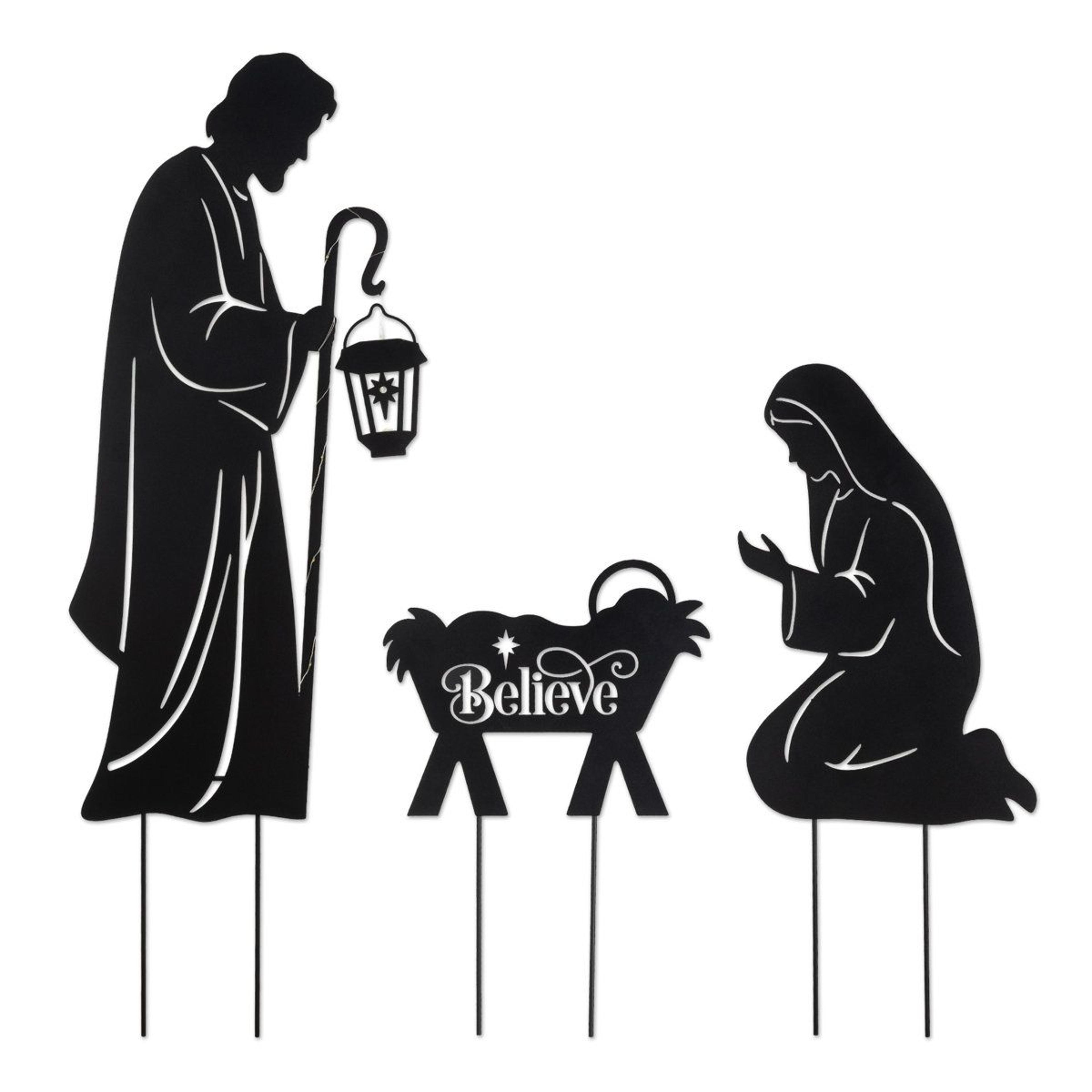 Christmas Nativity Yard Stakes With LED Lantern And Timer  Set Of 3 3