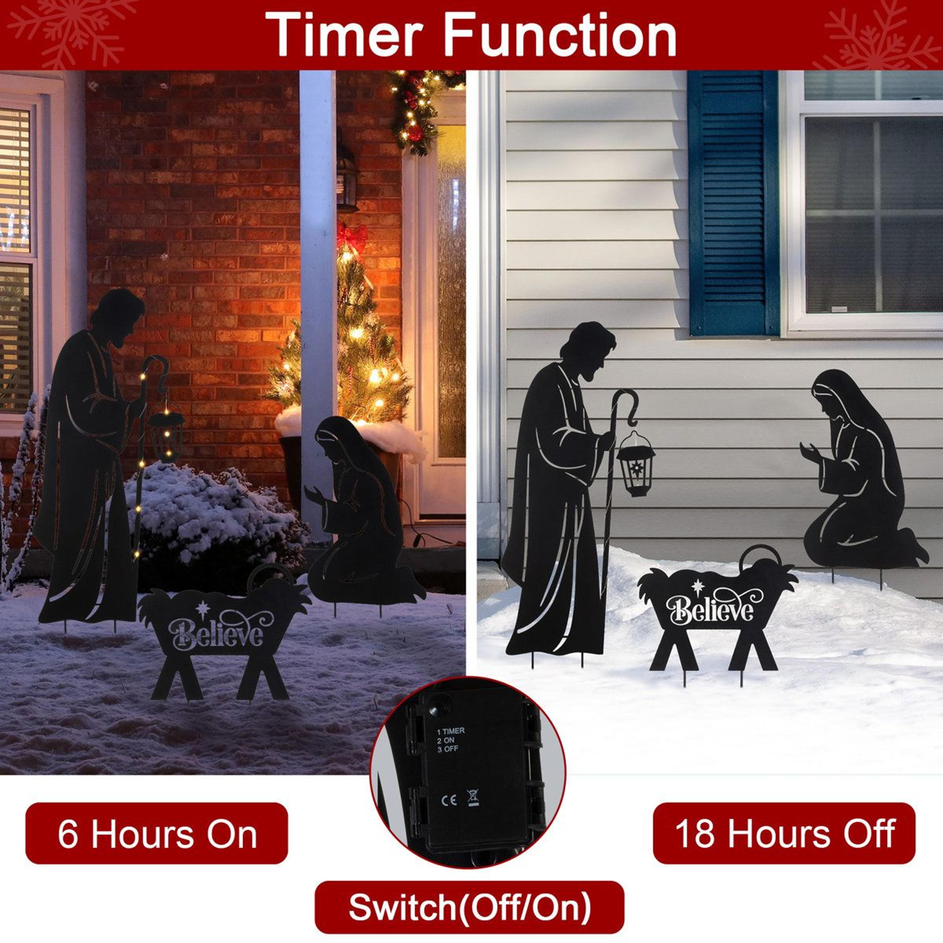 Christmas Nativity Yard Stakes With LED Lantern And Timer  Set Of 3 1