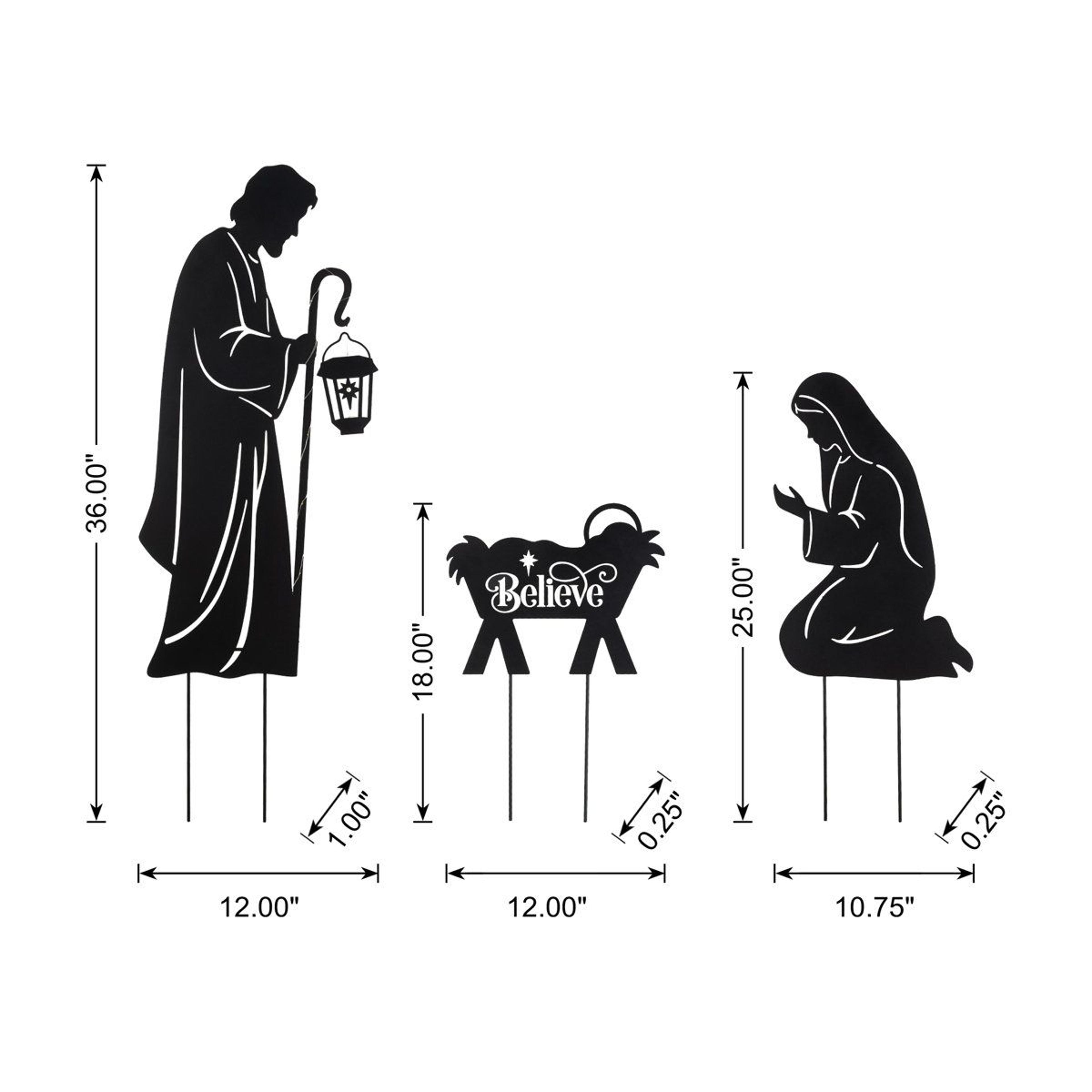 Christmas Nativity Yard Stakes With LED Lantern And Timer  Set Of 3 7