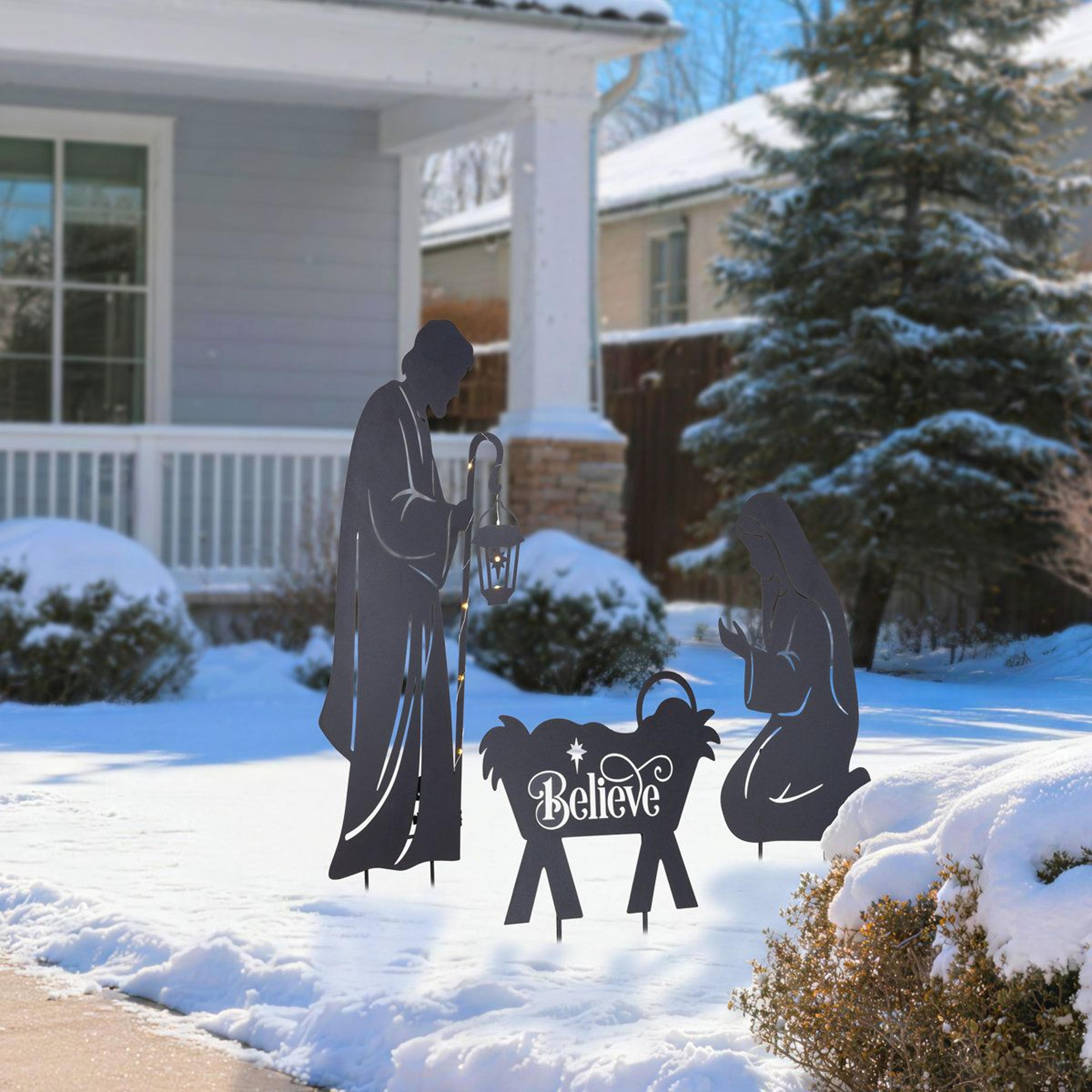Christmas Nativity Yard Stakes With LED Lantern And Timer  Set Of 3 9
