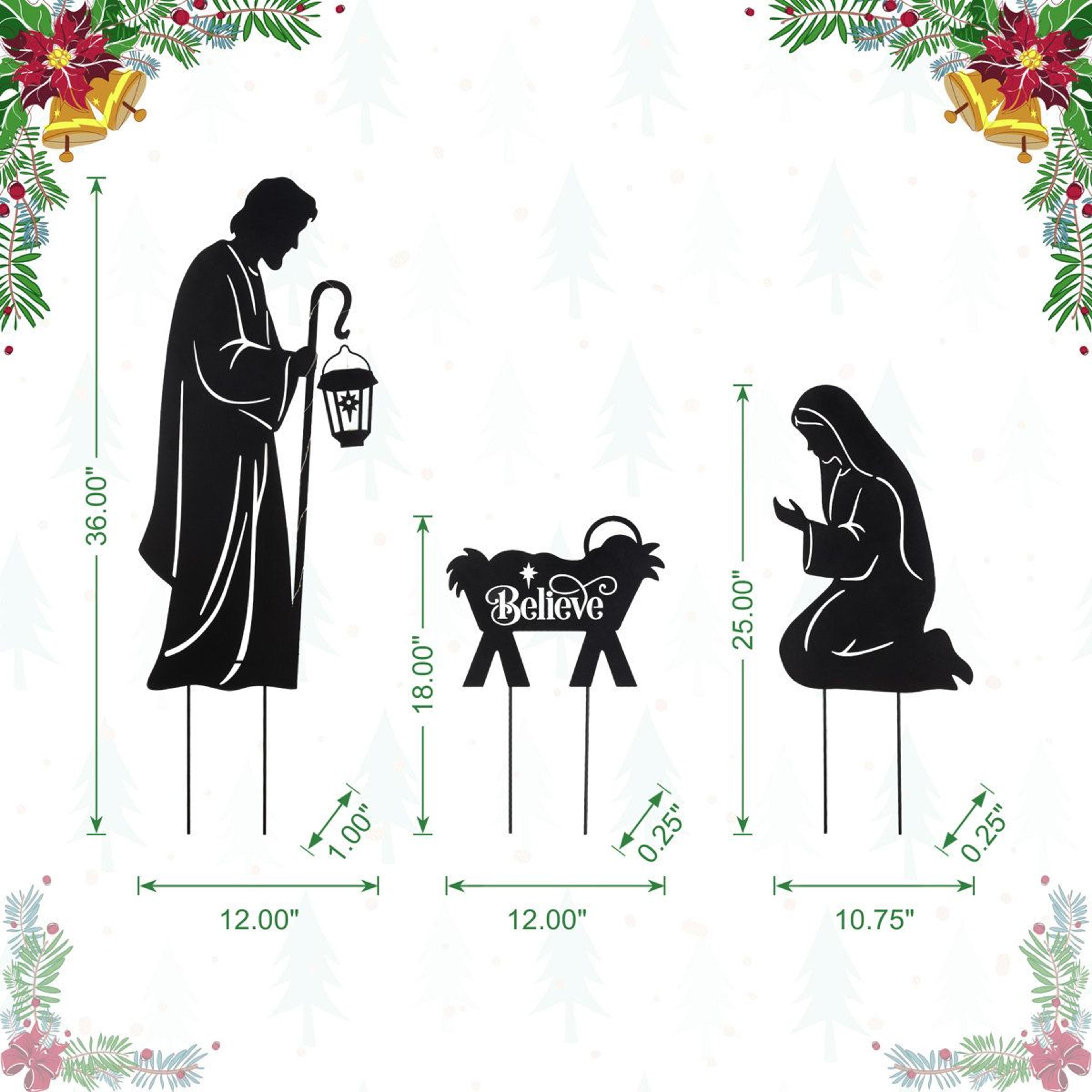 Christmas Nativity Yard Stakes With LED Lantern And Timer  Set Of 3 8
