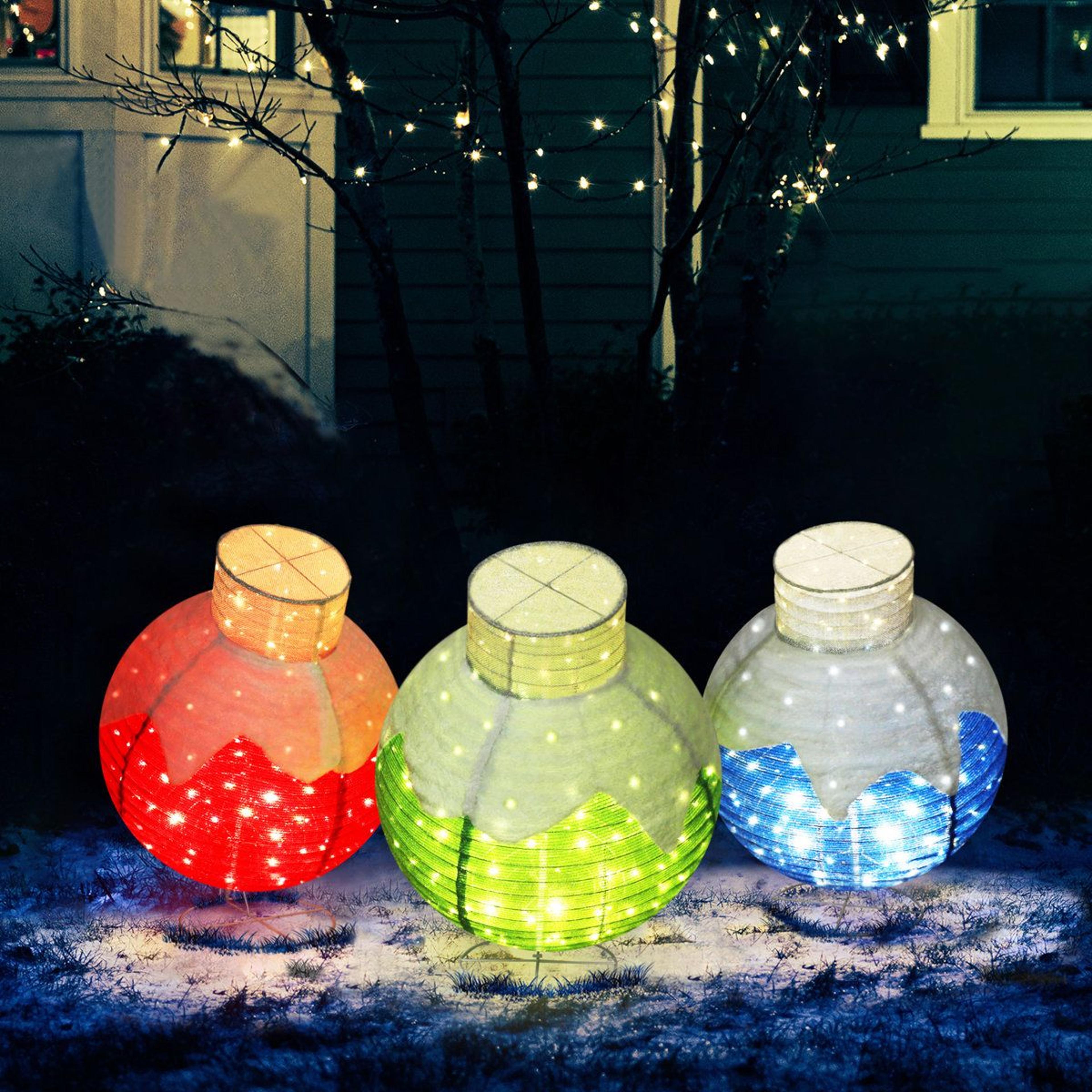 3Piece Lighted Christmas Ornament Outdoor Decorations With Warm White LED Lights 10
