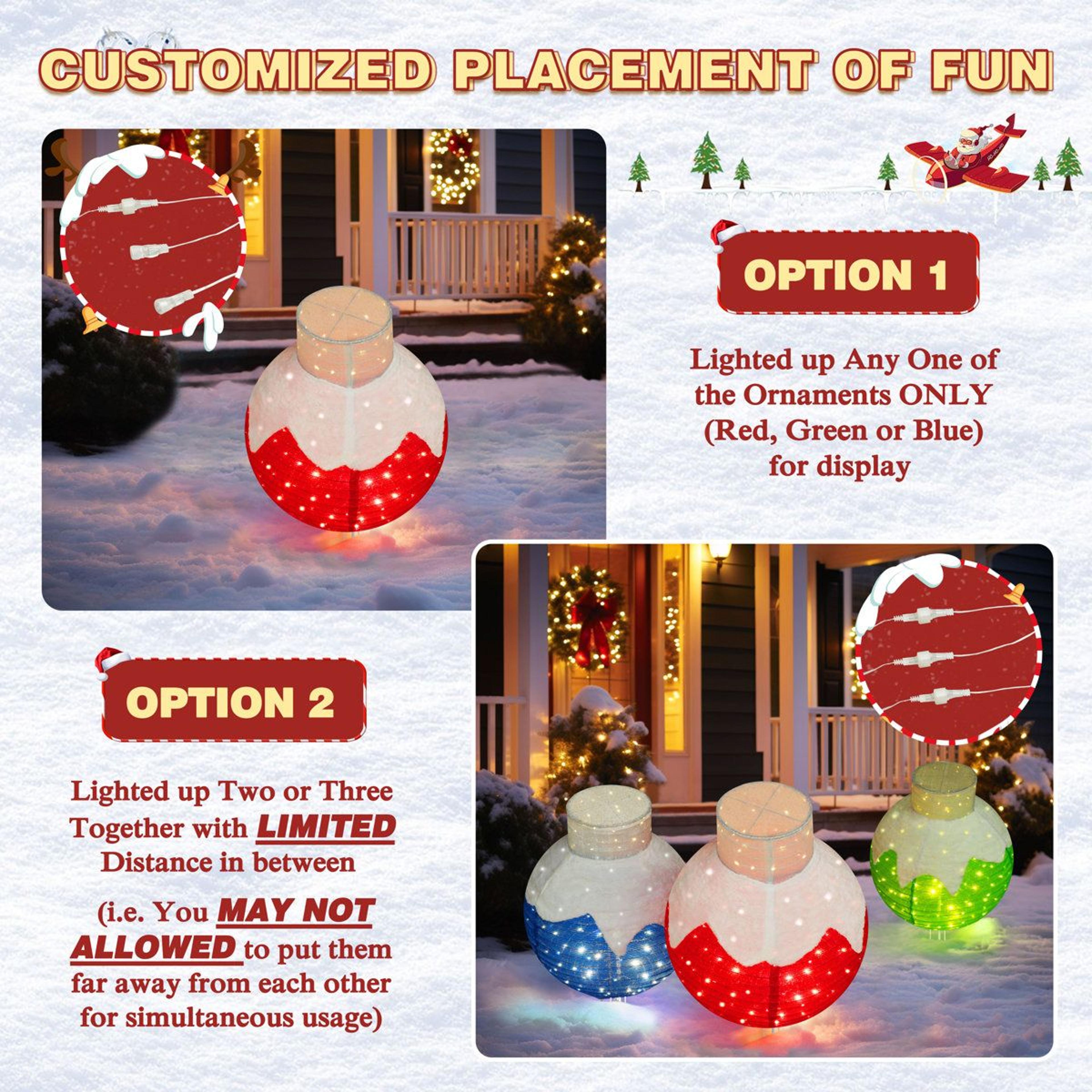 3Piece Lighted Christmas Ornament Outdoor Decorations With Warm White LED Lights 5