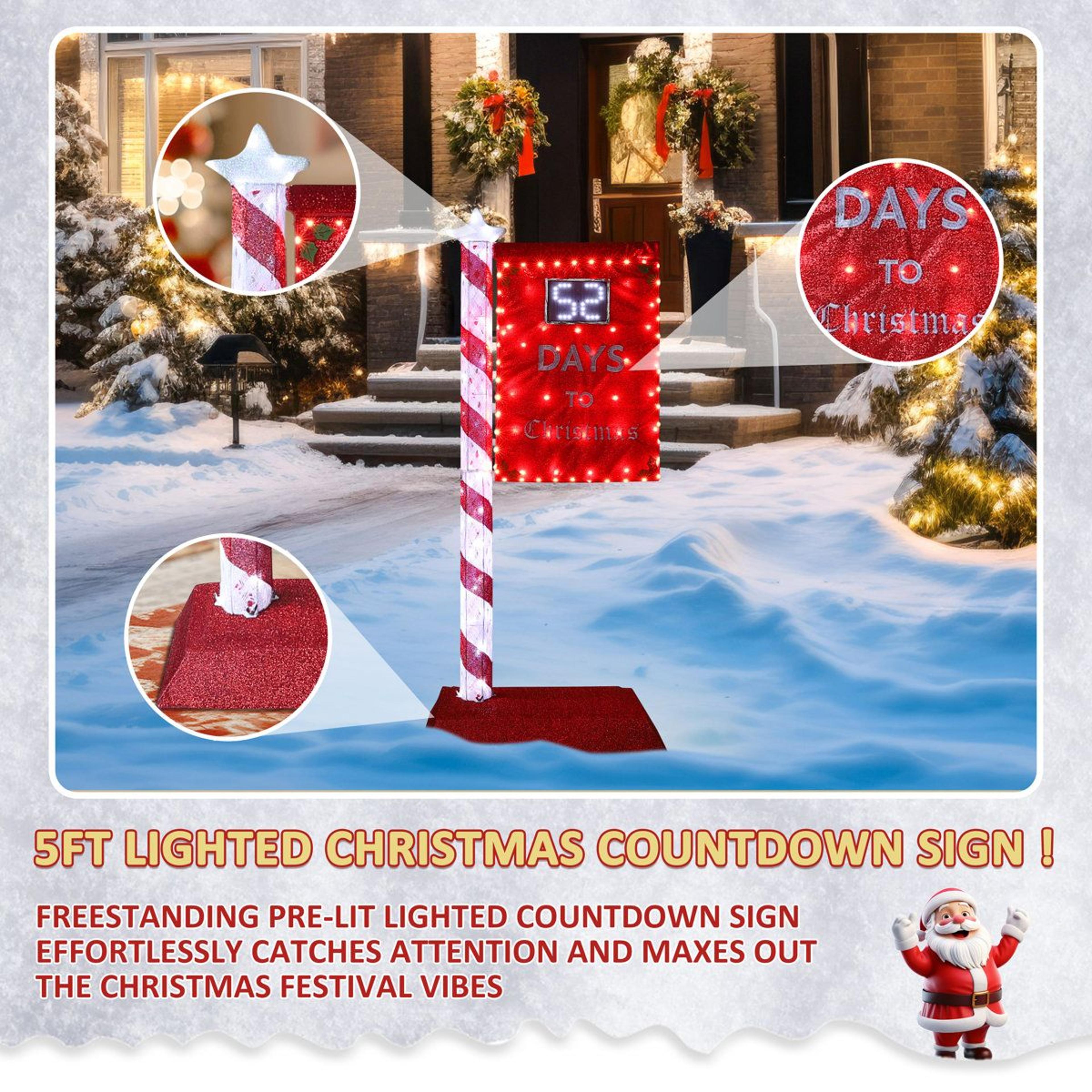 5 Ft Lighted Christmas Countdown Sign With 125 LED Lights And Remote Control 2