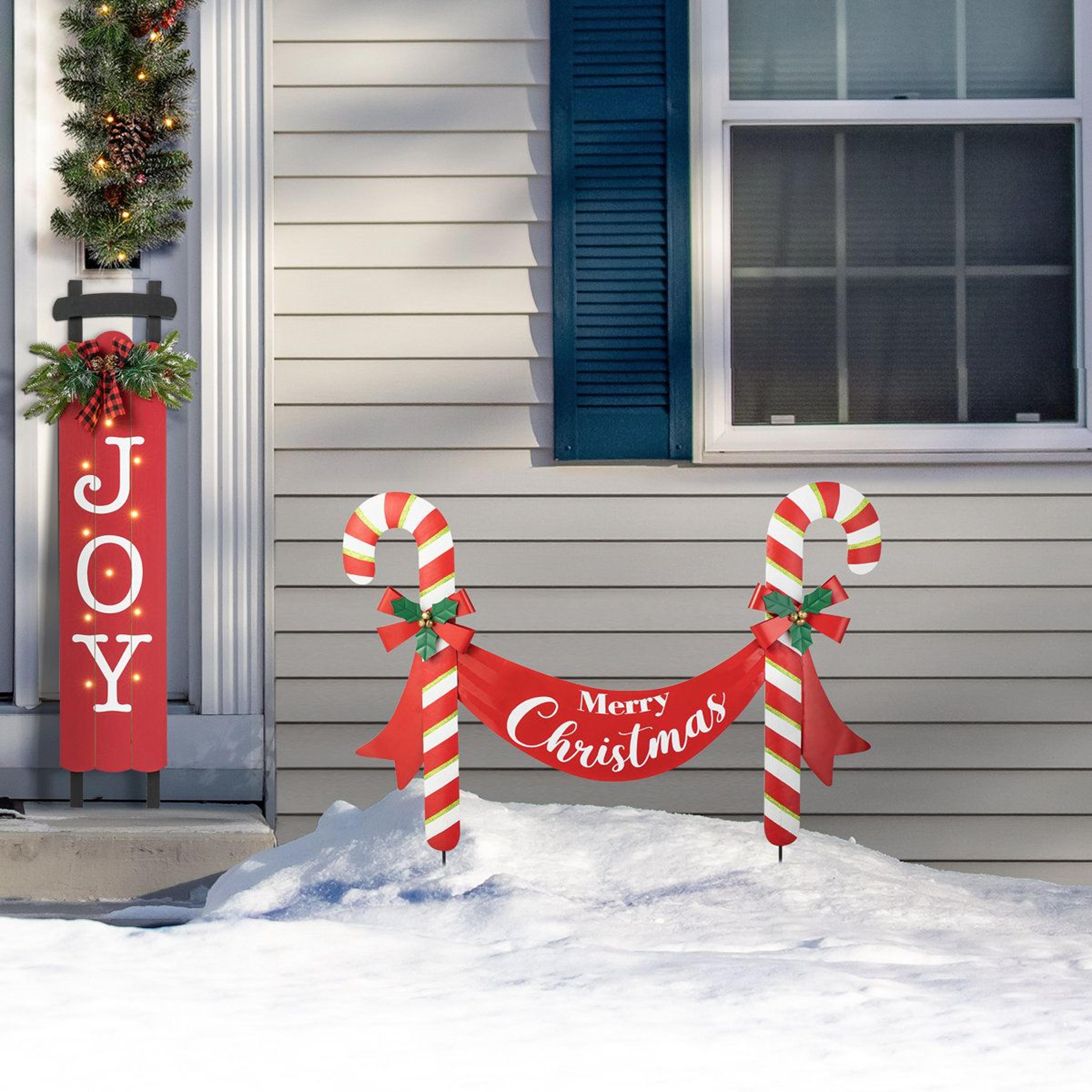 Christmas Candy Cane Yard Stake And Wall Decor With Merry Christmas Sign 4