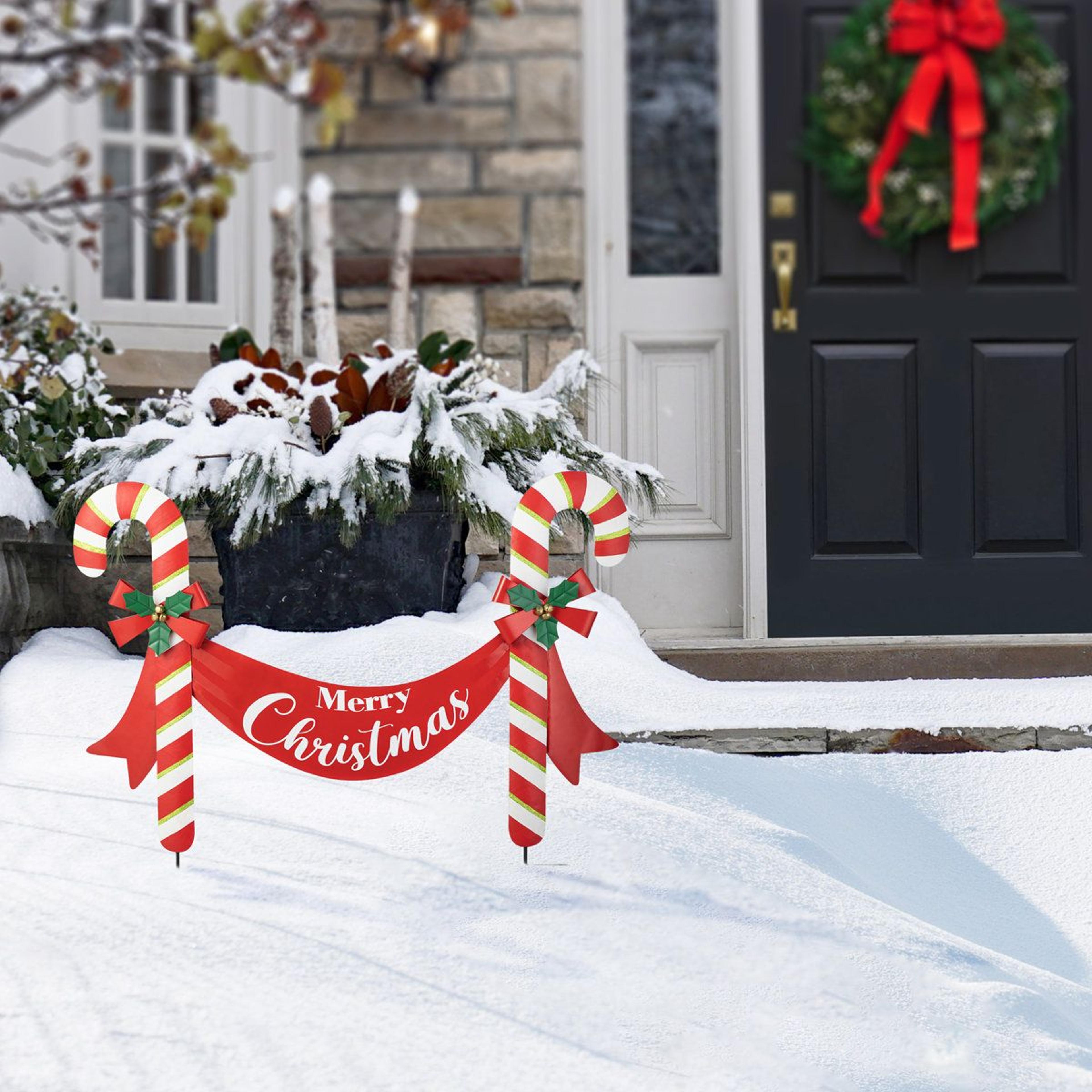 Christmas Candy Cane Yard Stake And Wall Decor With Merry Christmas Sign 1