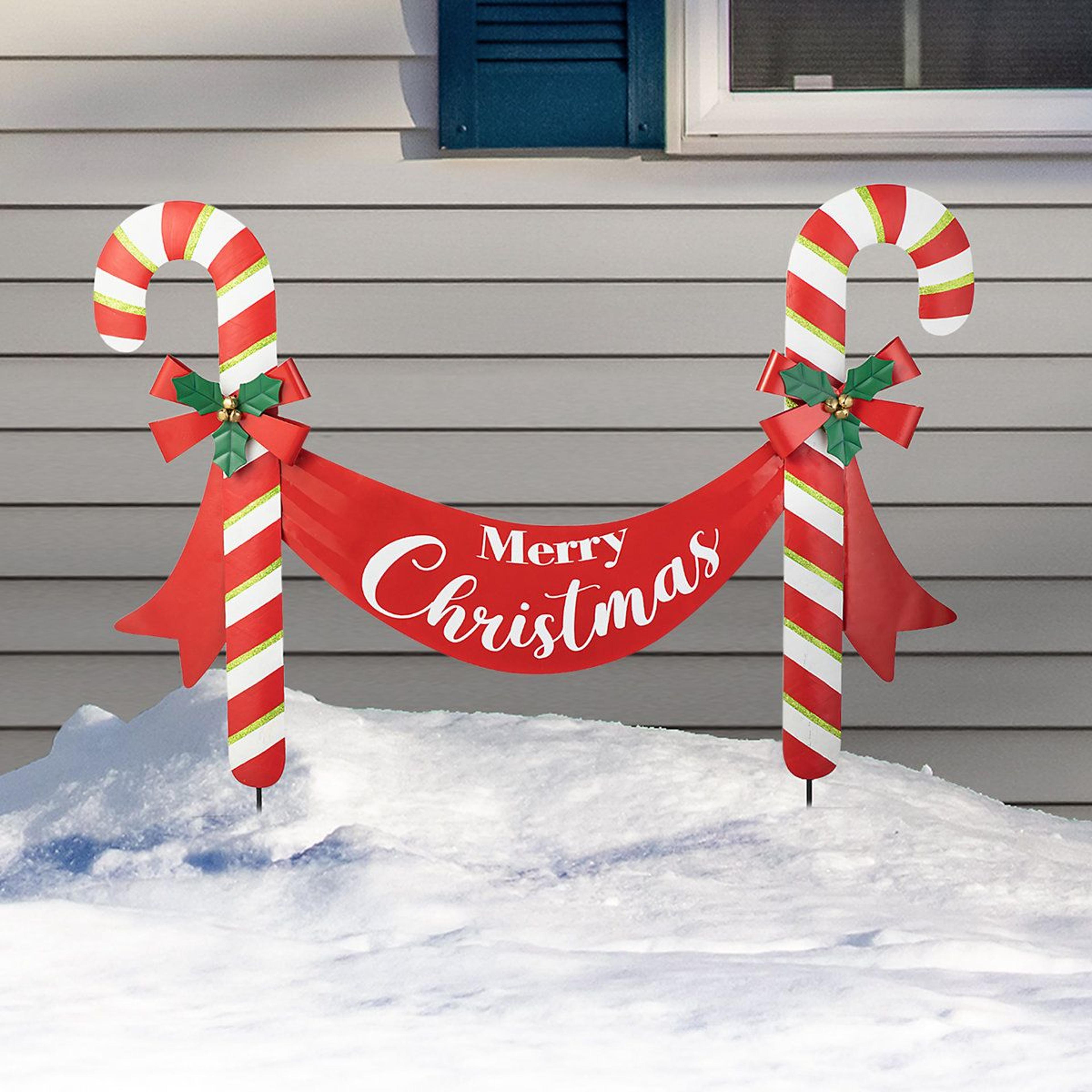 Christmas Candy Cane Yard Stake And Wall Decor With Merry Christmas Sign 9