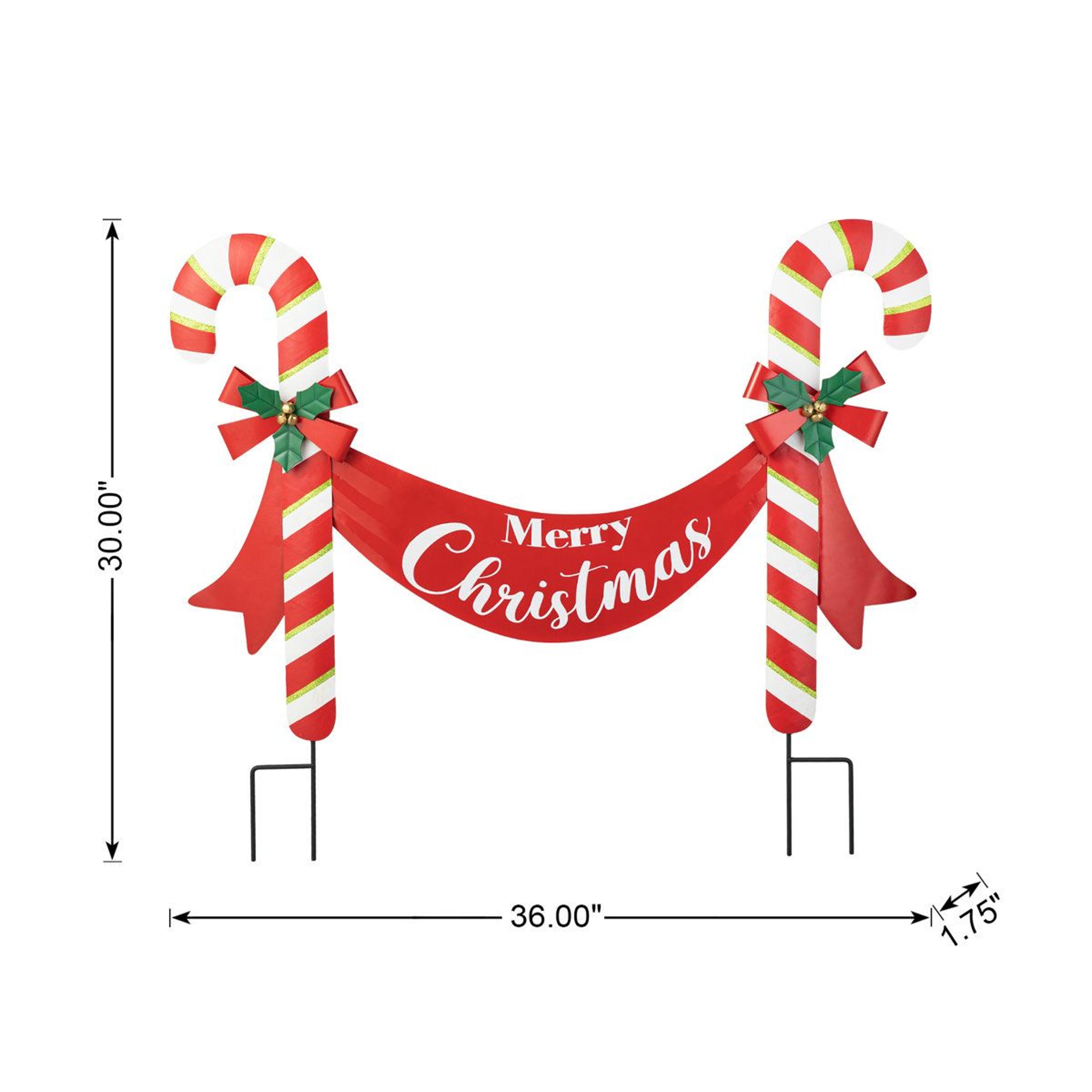 Christmas Candy Cane Yard Stake And Wall Decor With Merry Christmas Sign 2