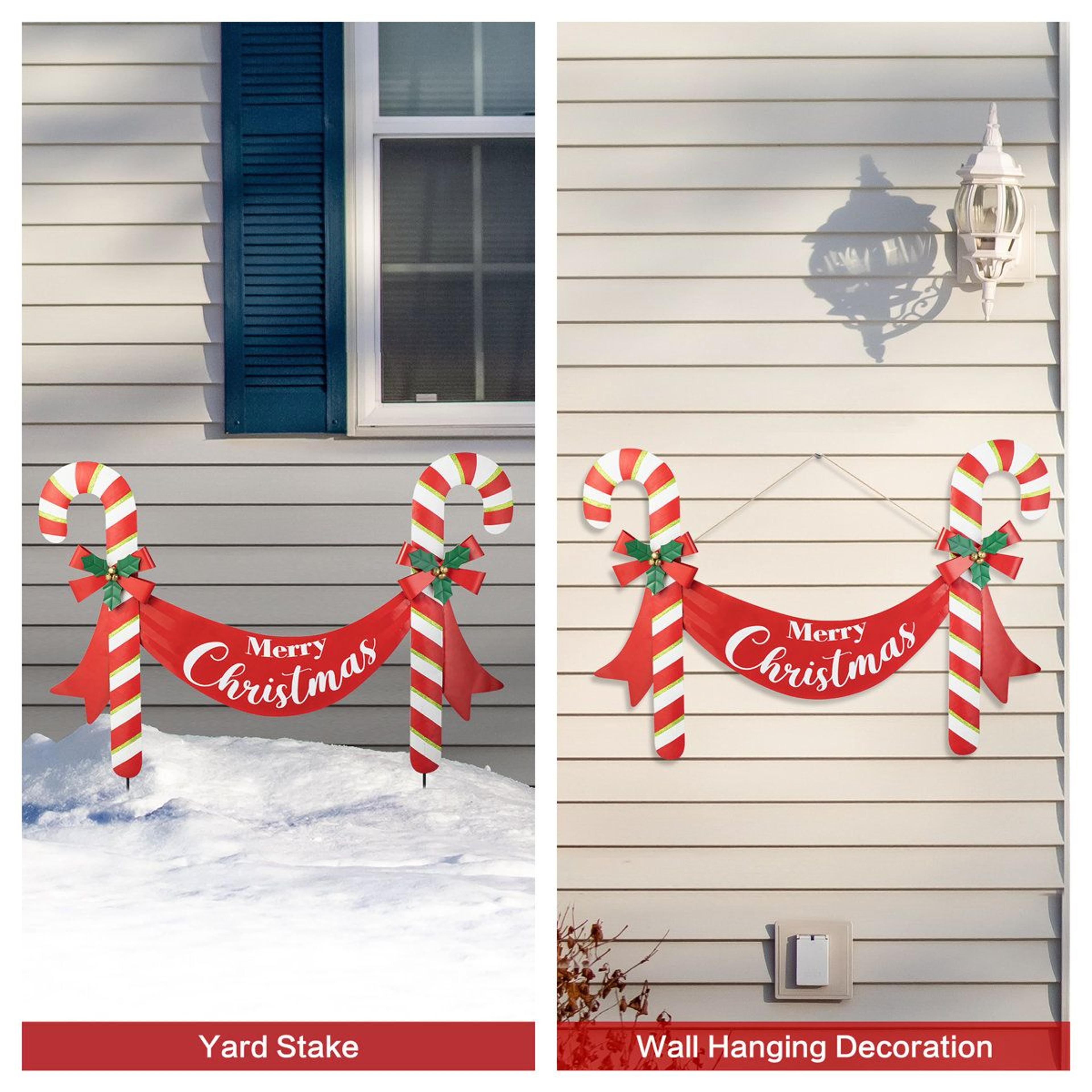 Christmas Candy Cane Yard Stake And Wall Decor With Merry Christmas Sign 6