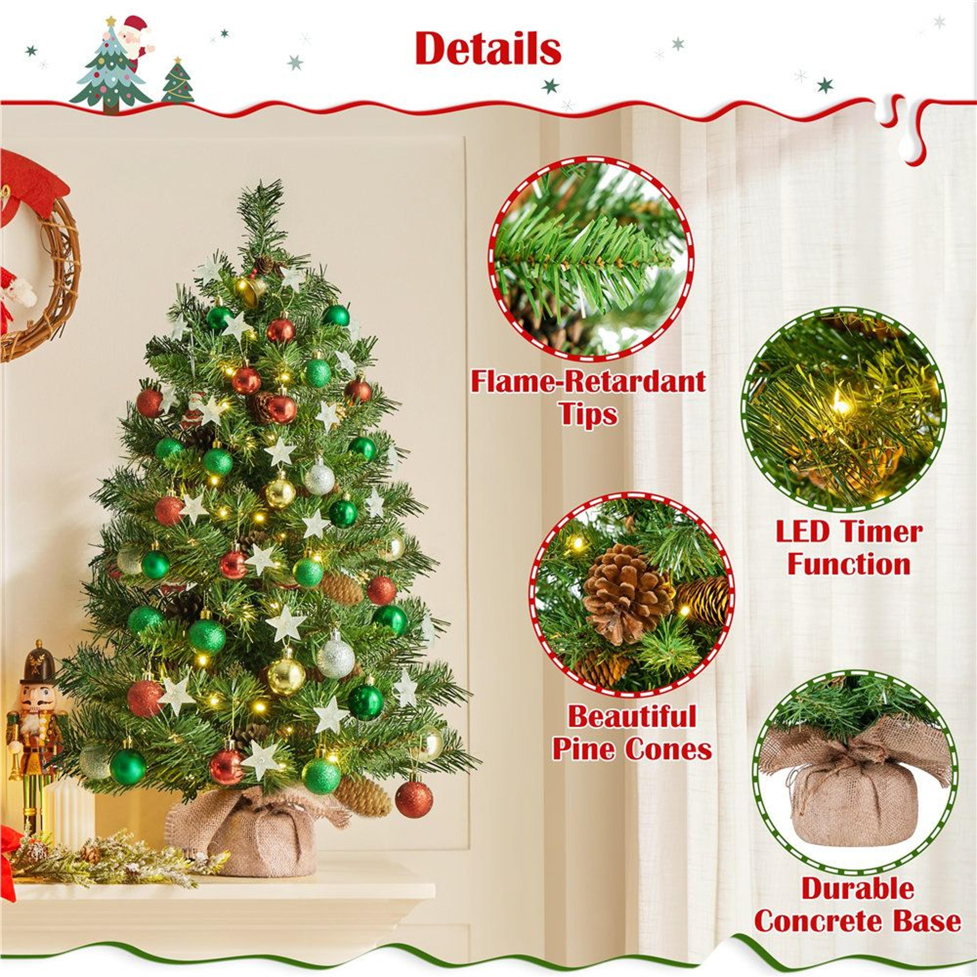 Mini Artificial Christmas Trees With Pinecones And BatteryPowered LED Lights Set Of 2 7