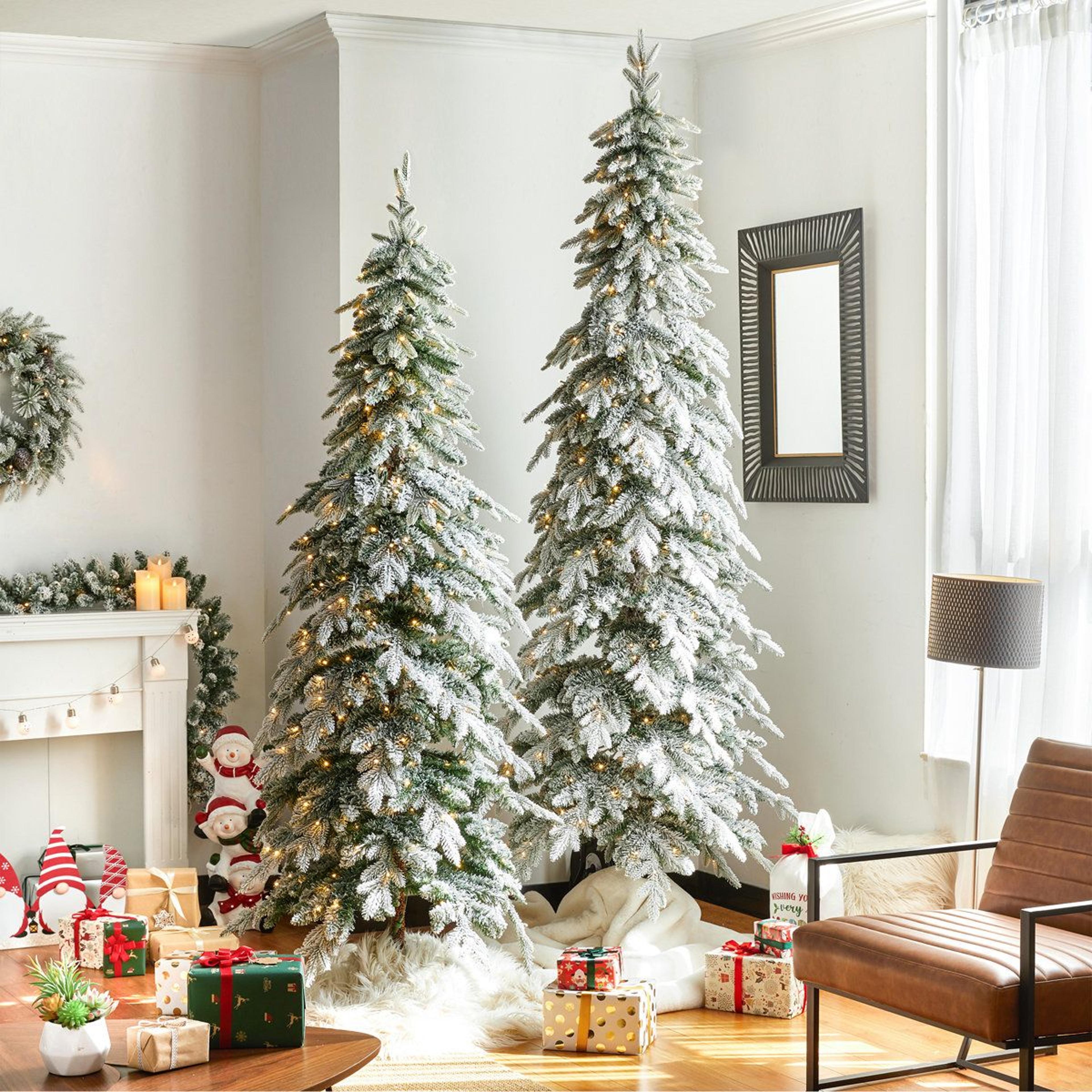 PreLit Frosted Artificial Christmas Tree With Warm White LED Lights And Slim Design 3