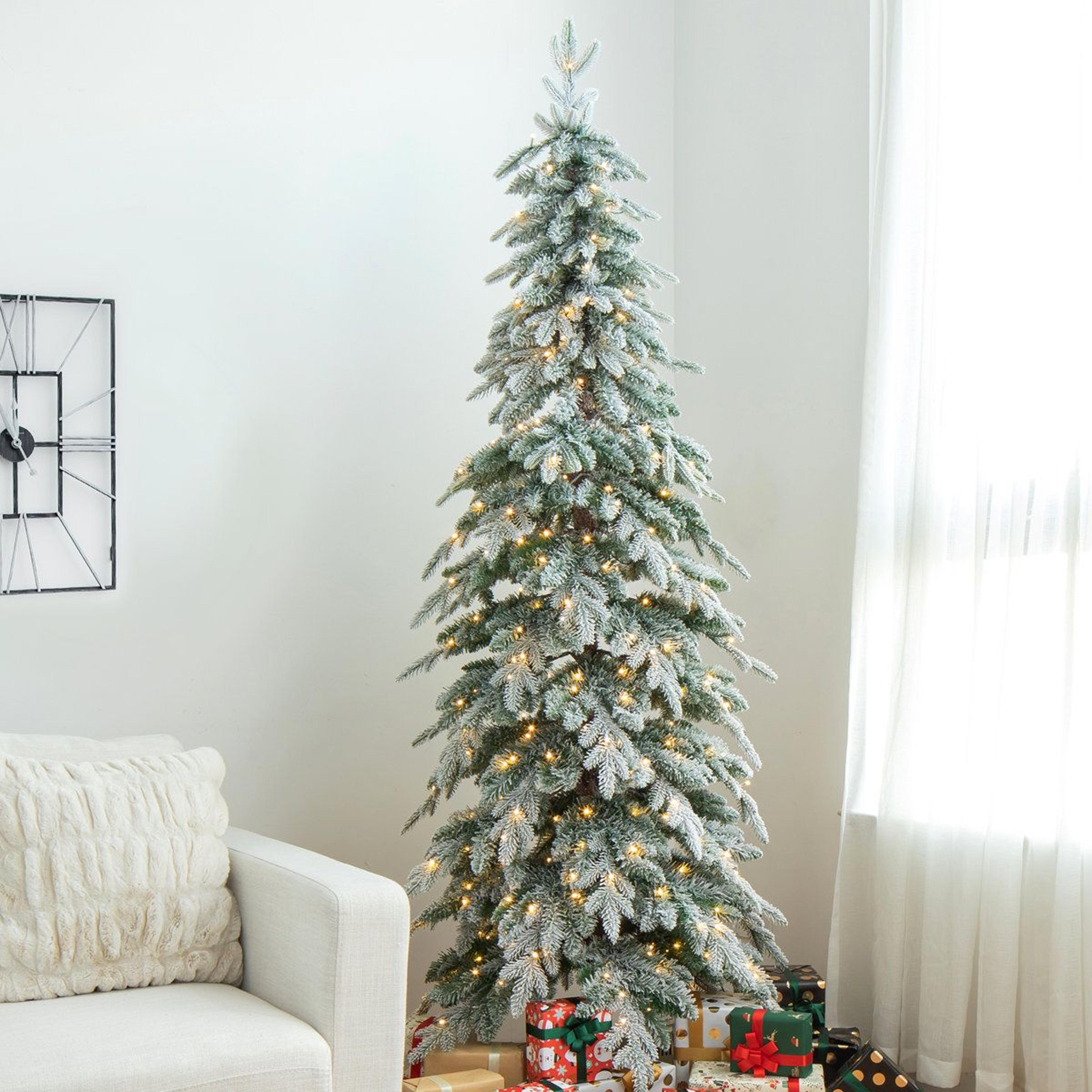 PreLit Frosted Artificial Christmas Tree With Warm White LED Lights And Slim Design 2