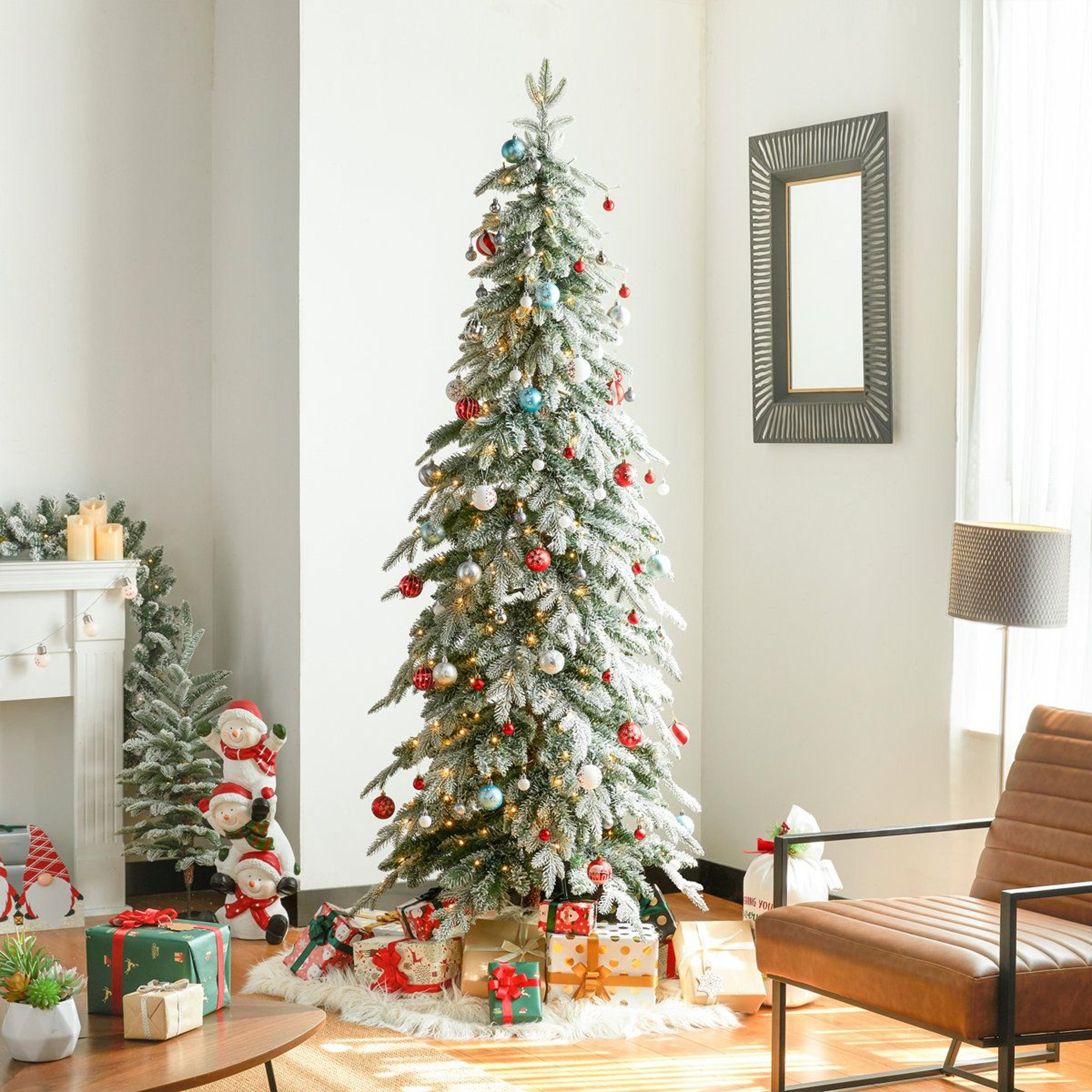 PreLit Frosted Artificial Christmas Tree With Warm White LED Lights And Slim Design 6