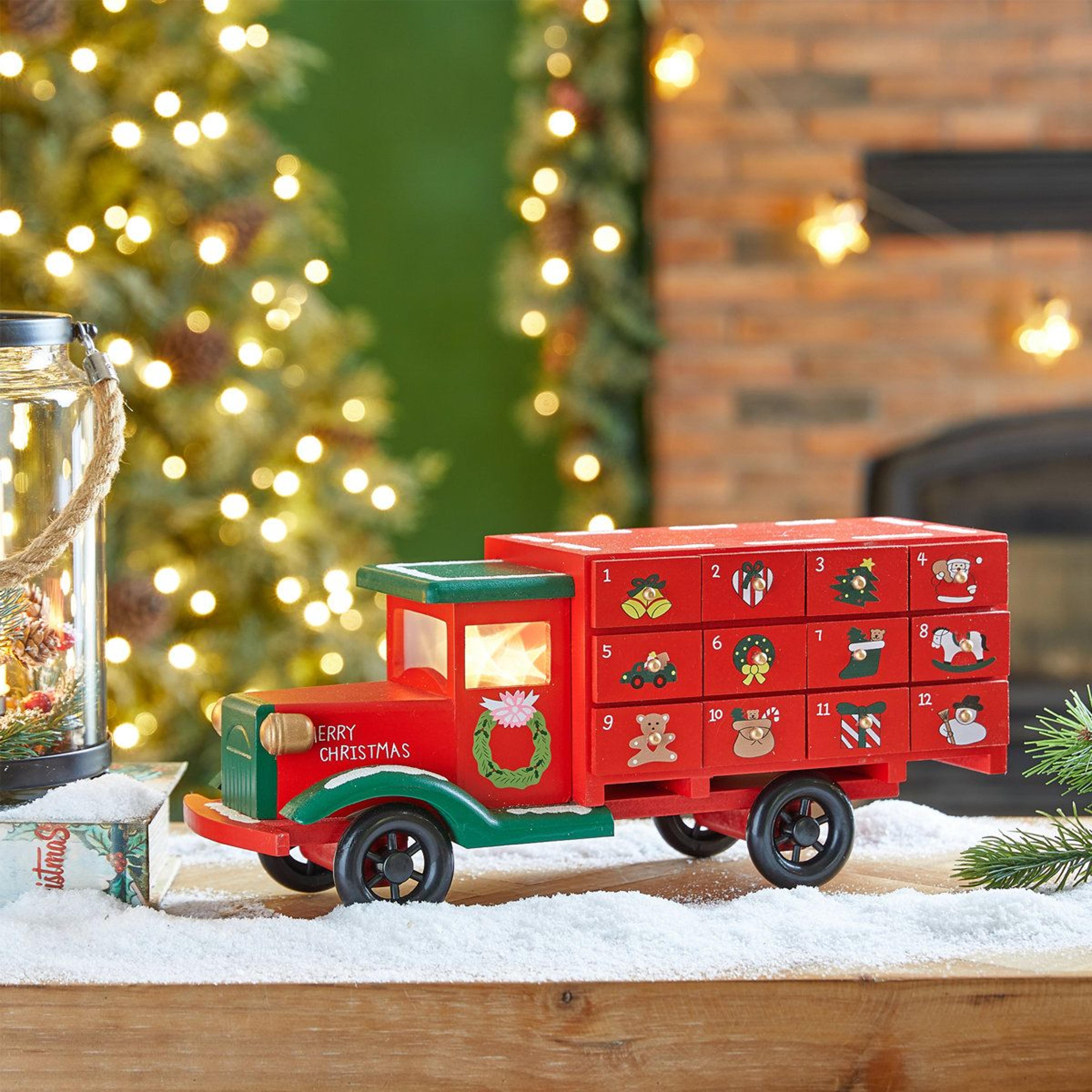 Wooden Christmas Truck Advent Calendar With LED Lights And Countdown Drawers 10