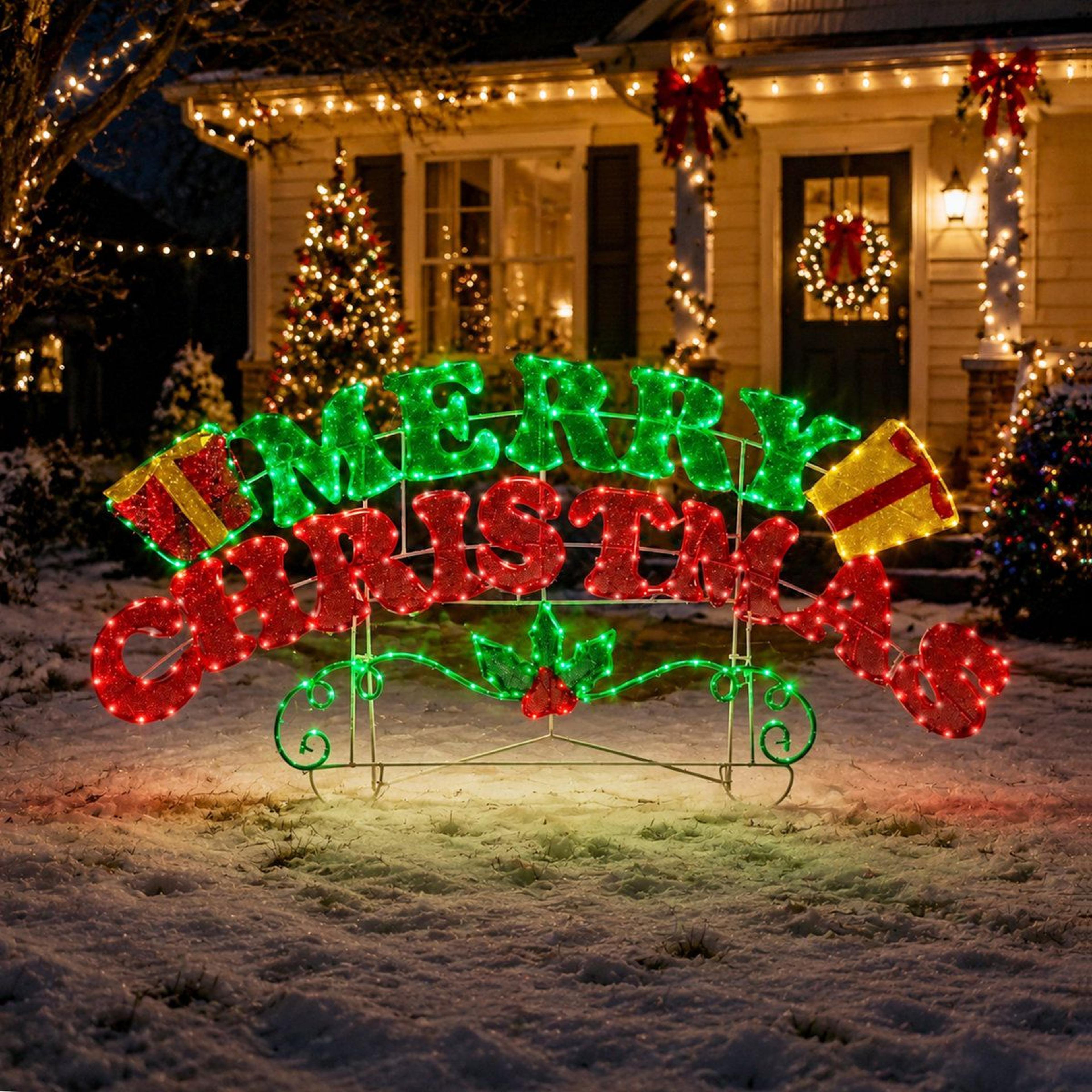 5 ft. lighted merry christmas sign with 352 led lights and 8 lighting modes
