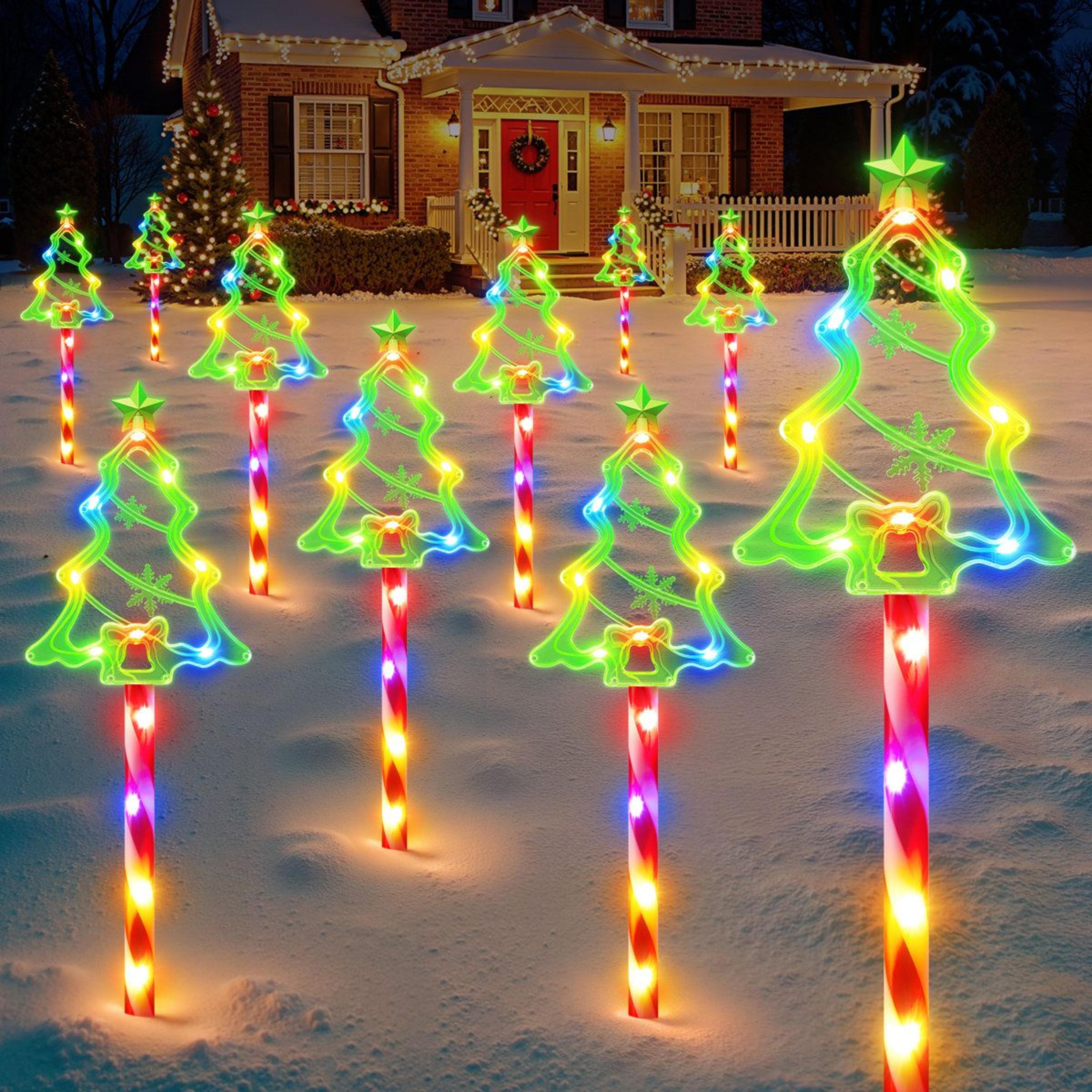 solar christmas tree stake lights outdoor waterproof 21-inch set of 10