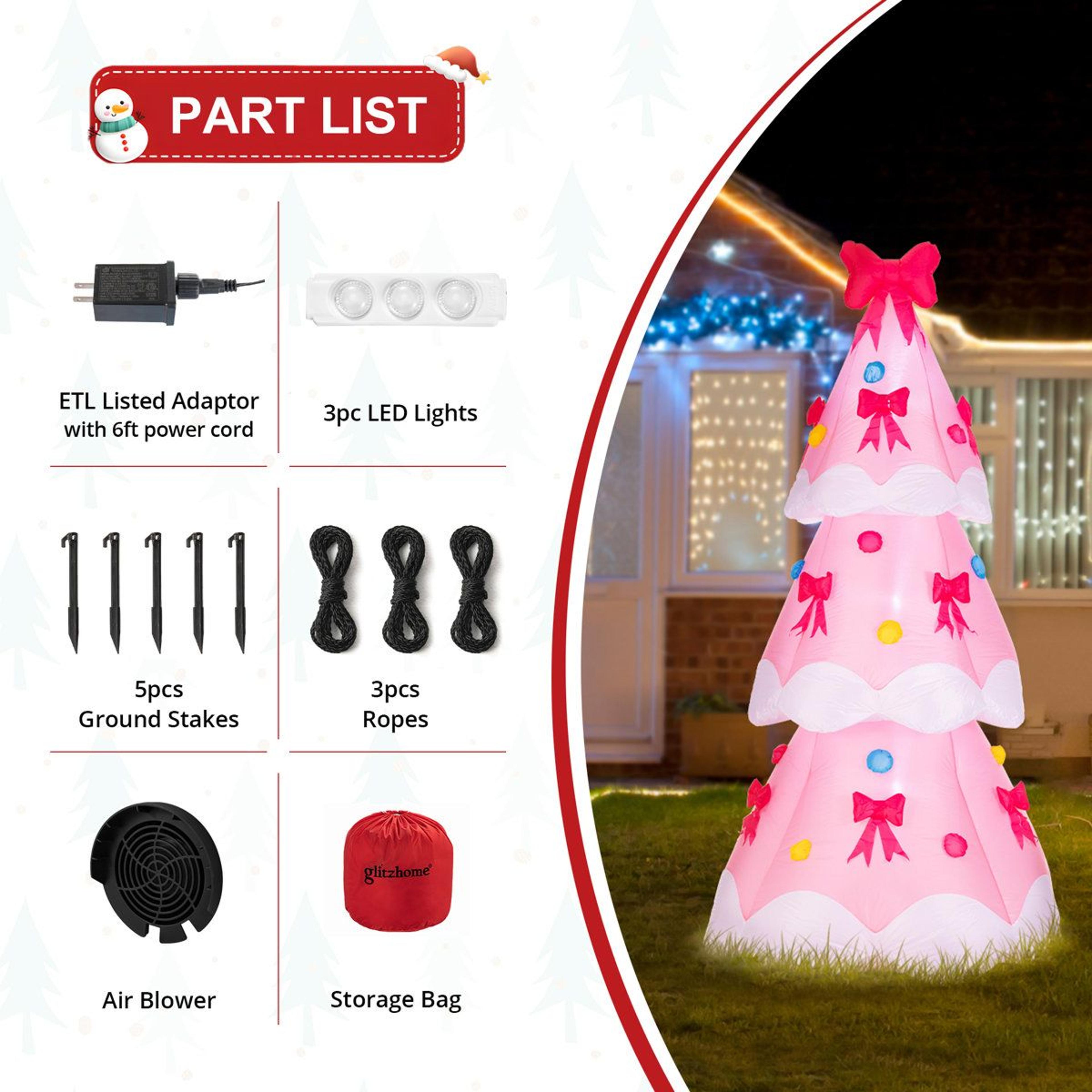 7FT Lighted Inflatable Pink Christmas Tree With Bows And LED Lights 5