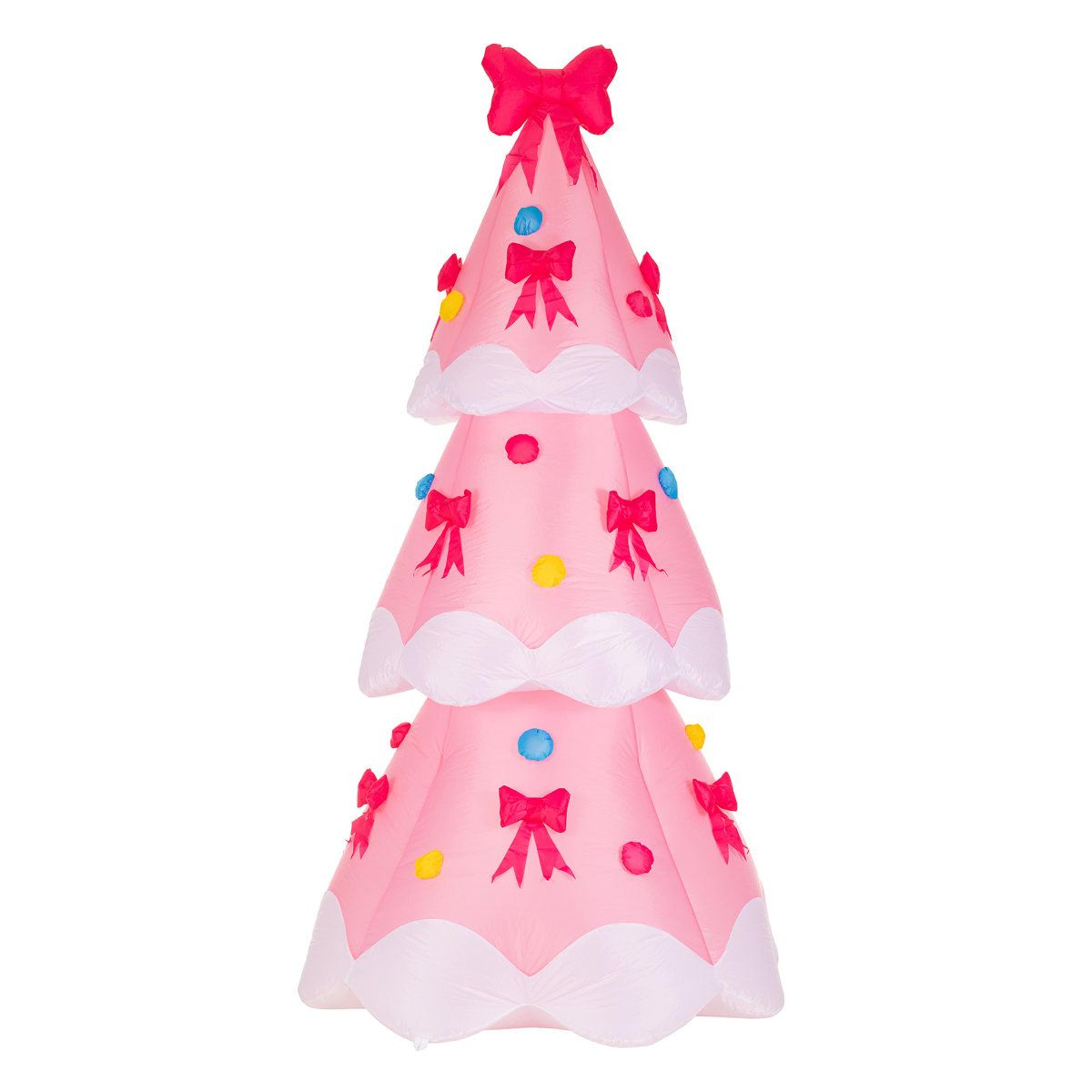 7FT Lighted Inflatable Pink Christmas Tree With Bows And LED Lights 9