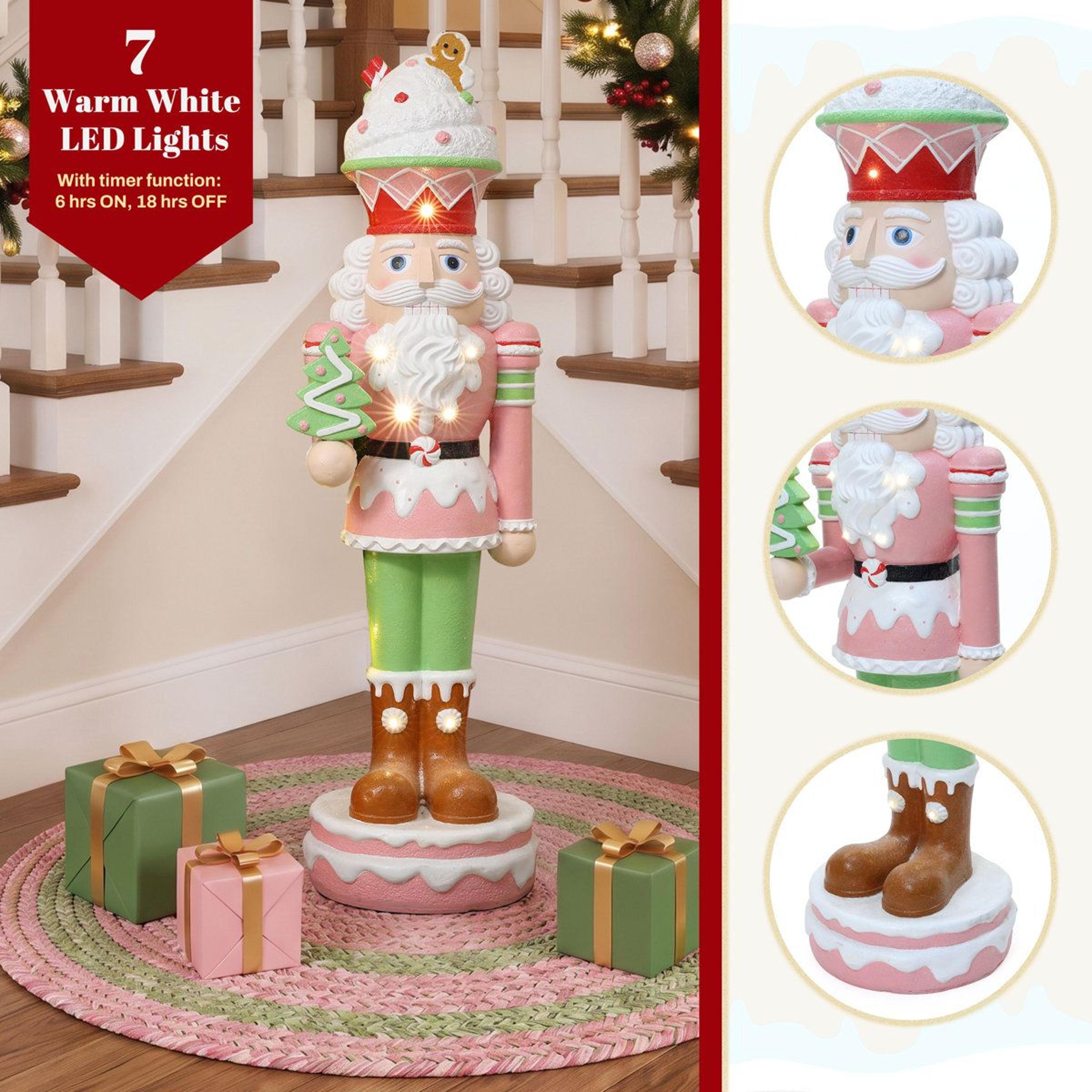 Lighted Pink Christmas Nutcracker Soldier With Candy Theme And Battery Timer 2