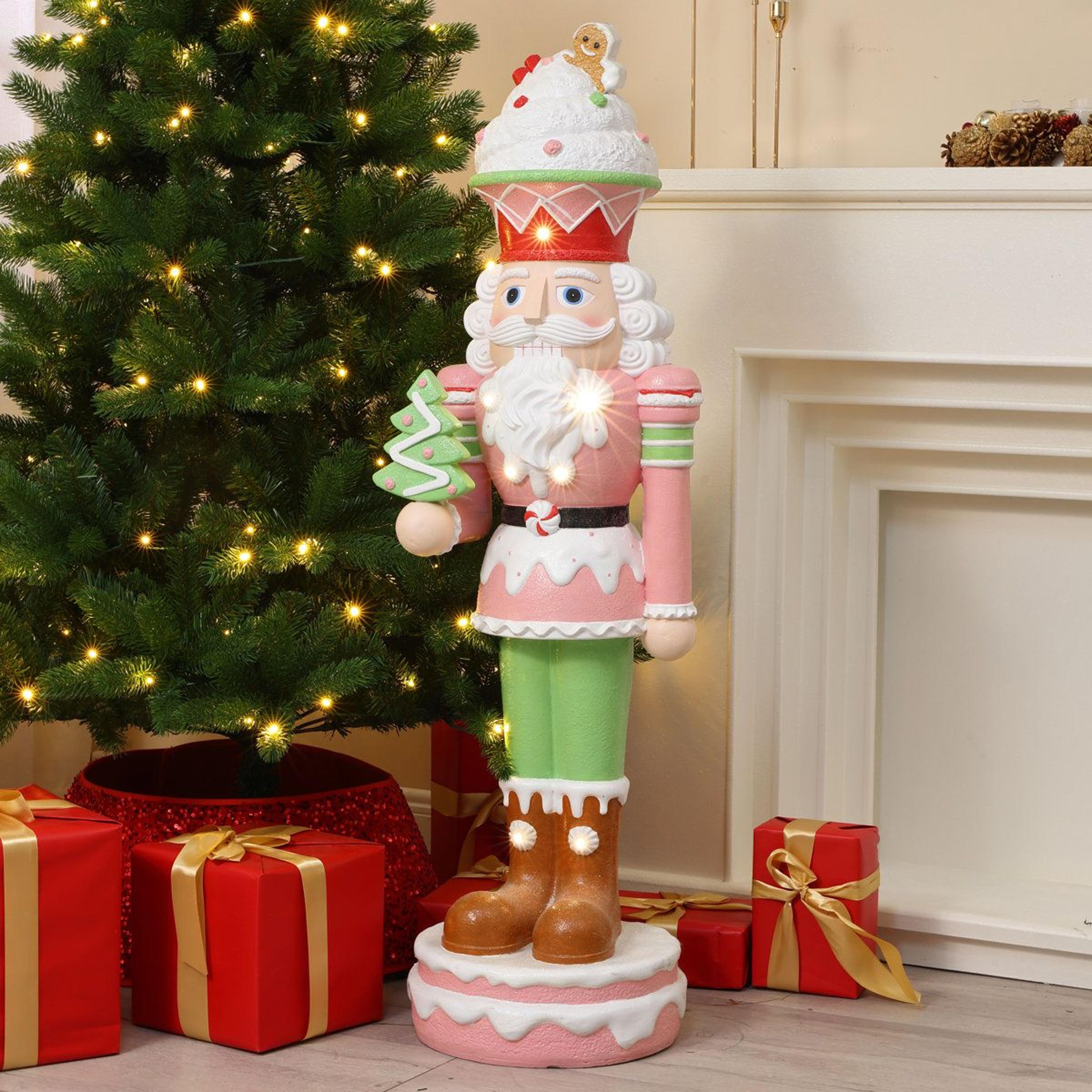 Lighted Pink Christmas Nutcracker Soldier With Candy Theme And Battery Timer 8