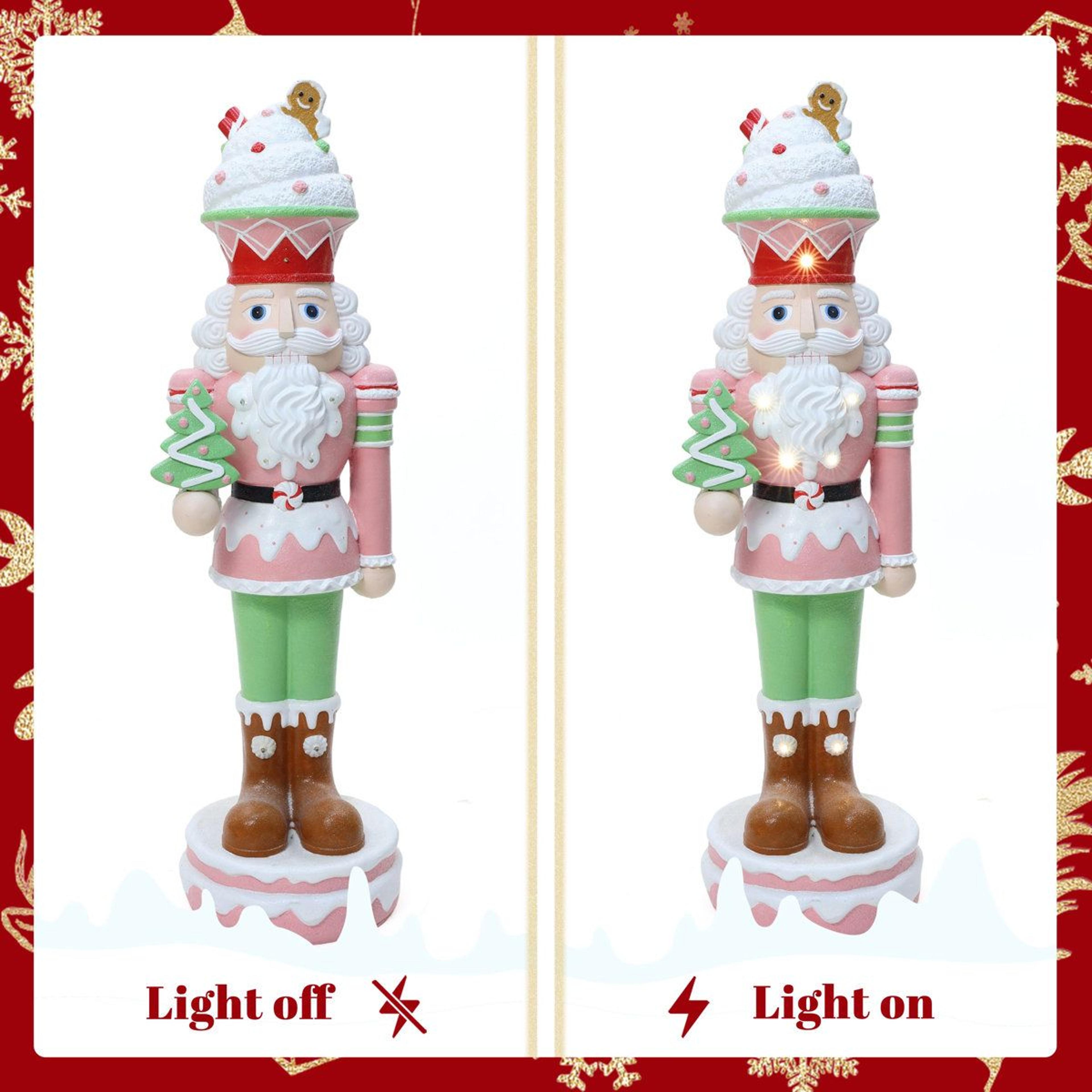 Lighted Pink Christmas Nutcracker Soldier With Candy Theme And Battery Timer 4