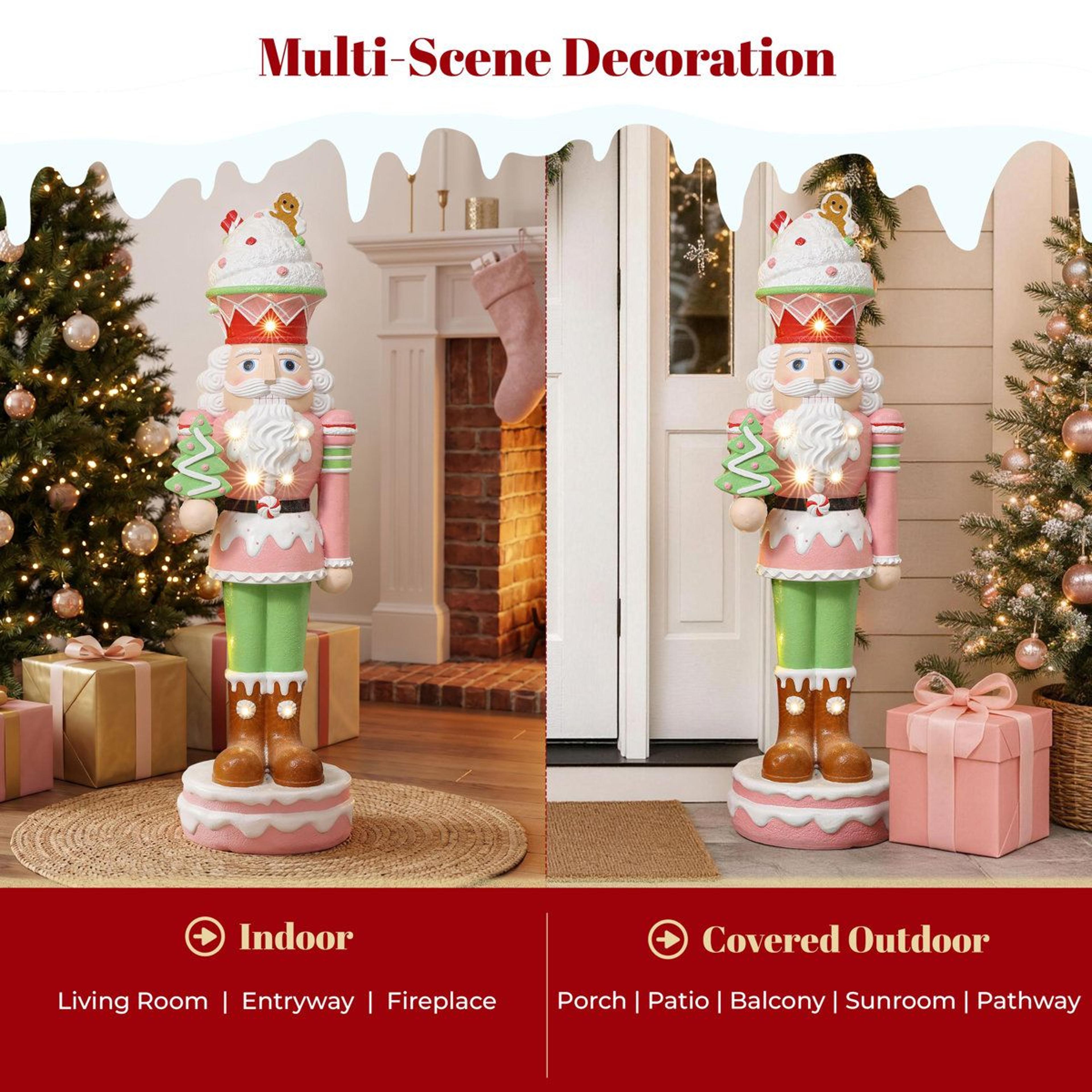 Lighted Pink Christmas Nutcracker Soldier With Candy Theme And Battery Timer 5