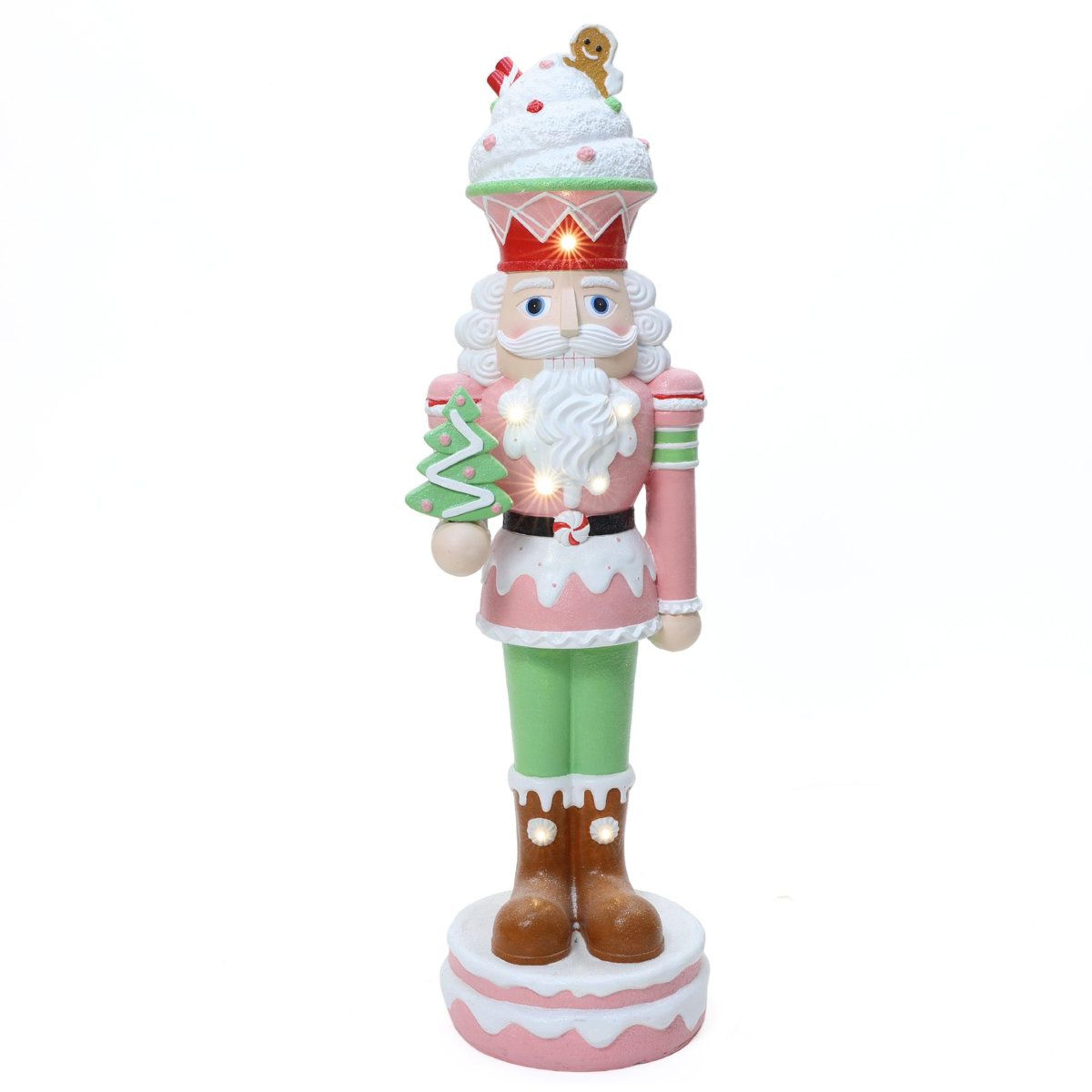 Lighted Pink Christmas Nutcracker Soldier With Candy Theme And Battery Timer 7