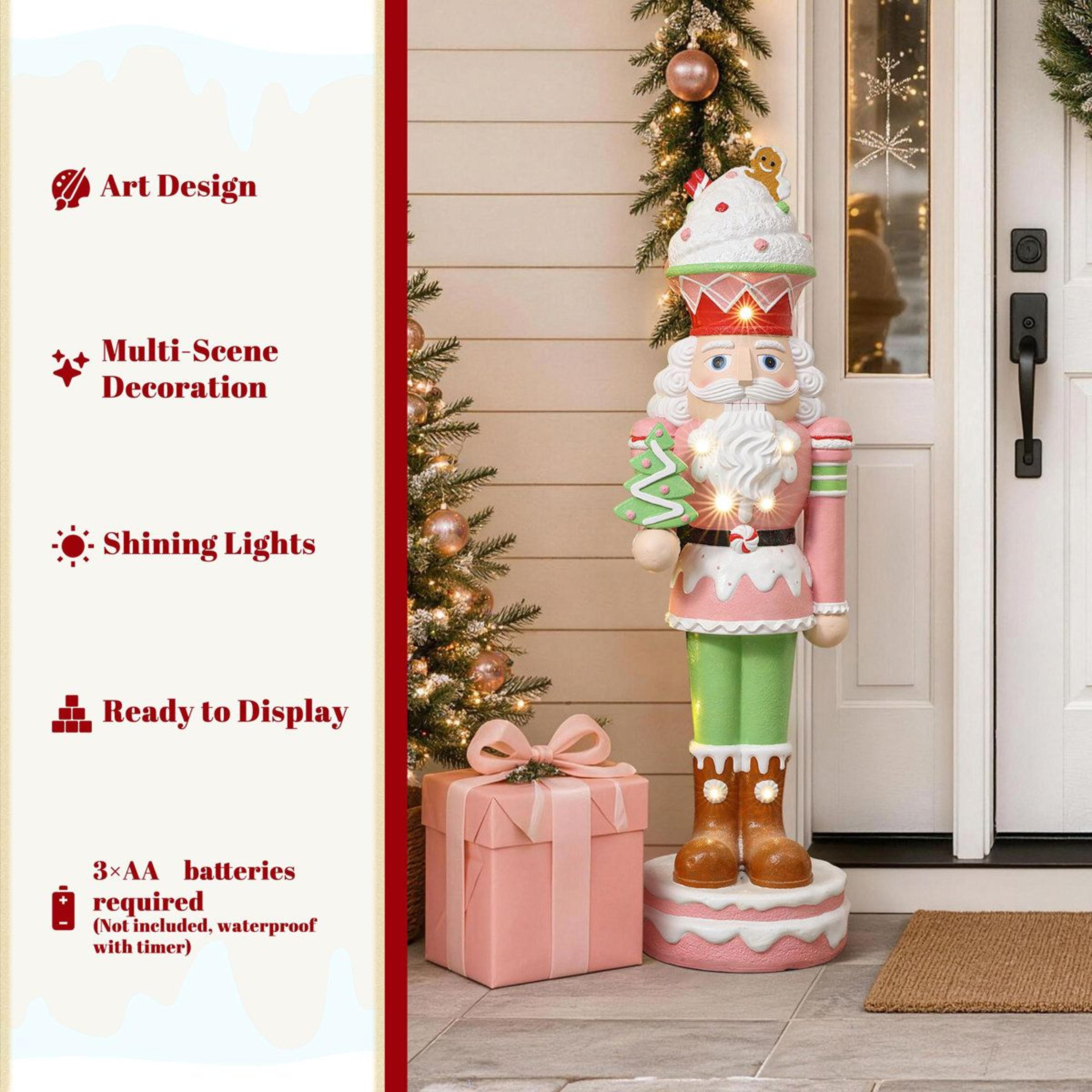 Lighted Pink Christmas Nutcracker Soldier With Candy Theme And Battery Timer 6