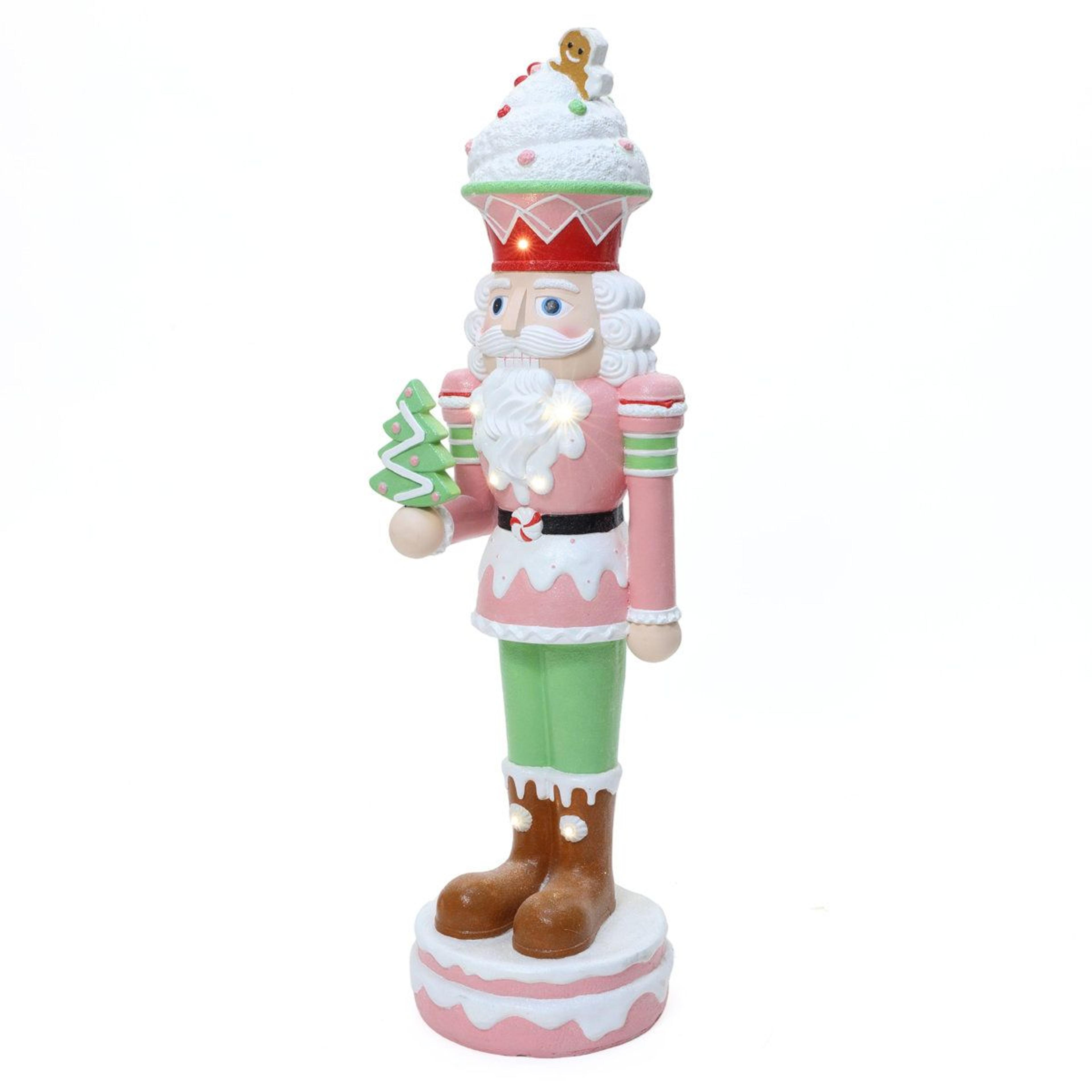 Lighted Pink Christmas Nutcracker Soldier With Candy Theme And Battery Timer 14