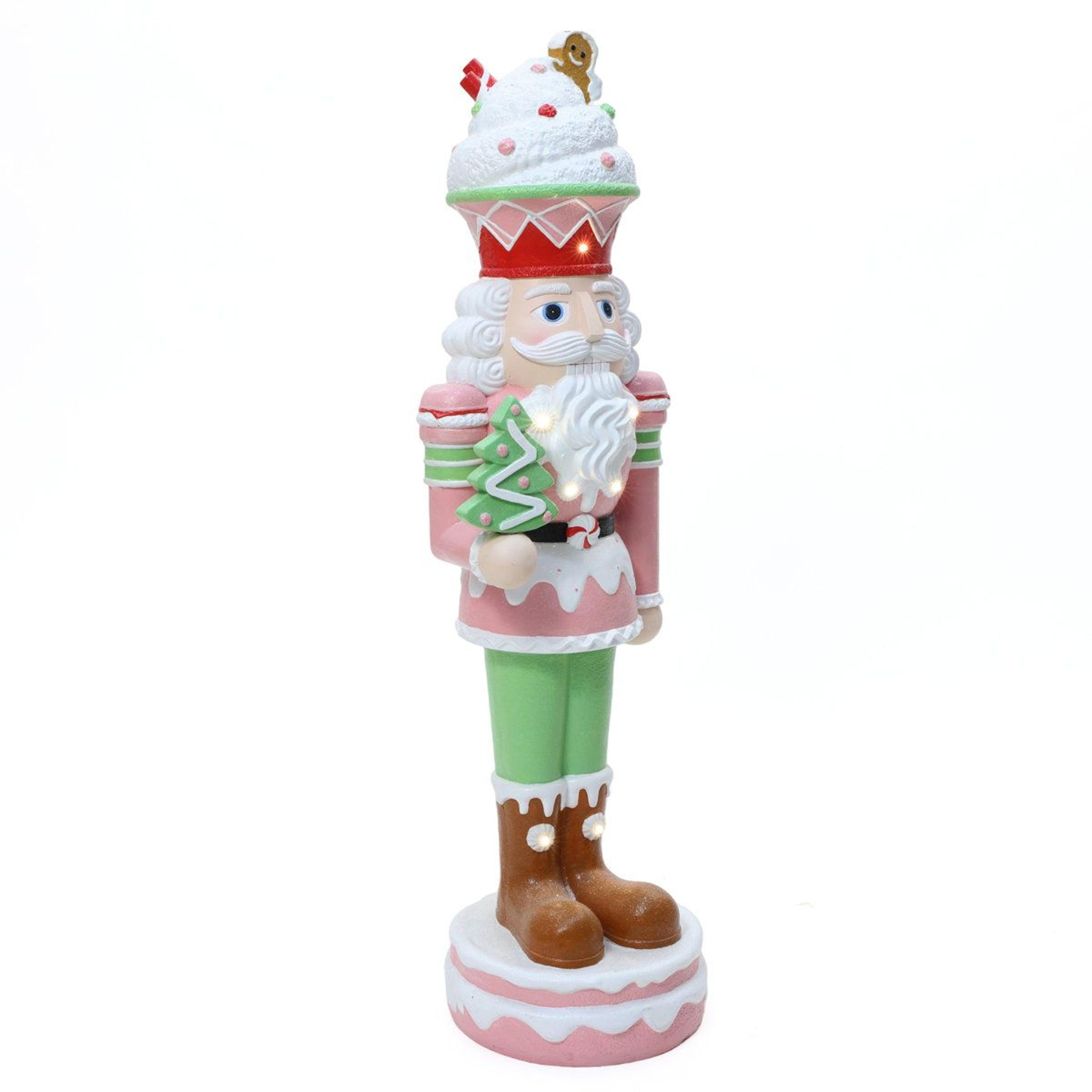 Lighted Pink Christmas Nutcracker Soldier With Candy Theme And Battery Timer 15