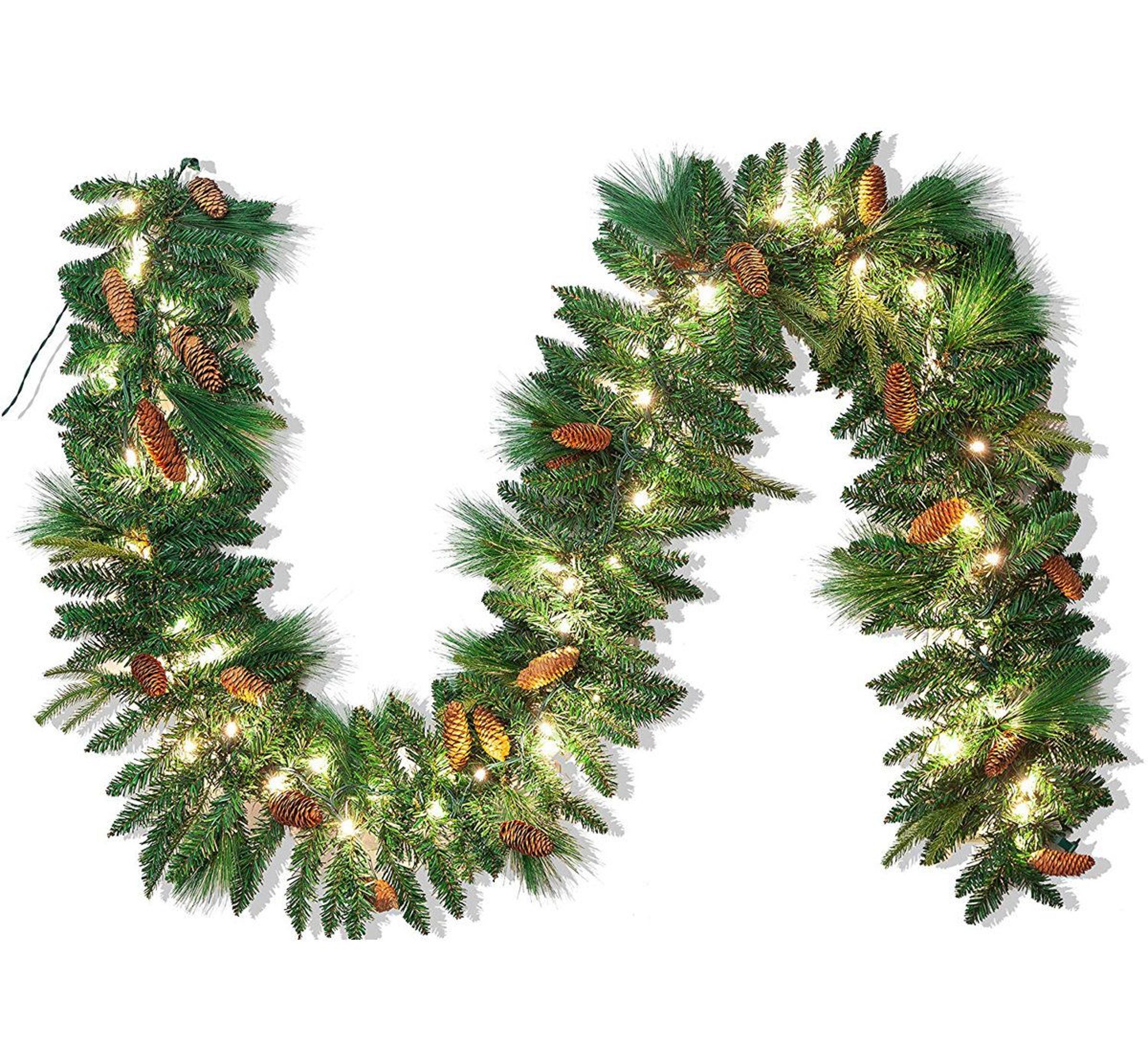 9 Ft PreLit Artificial Christmas Garland With 100 LED Lights Pine Cones And Red Berries 8