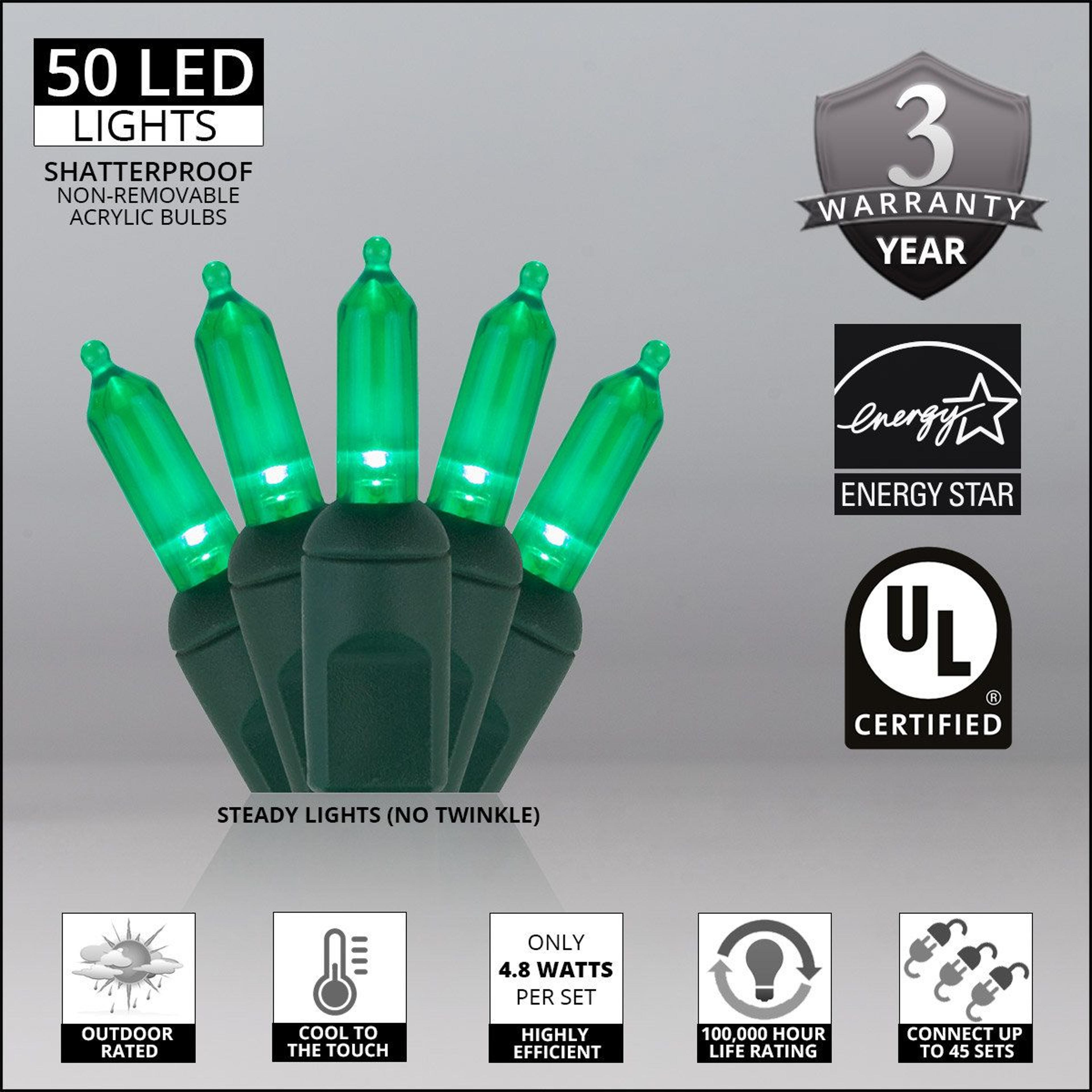 255 Ft Green LED String Lights With 50 Steady Glow Bulbs For Indoor And Outdoor Decor 5
