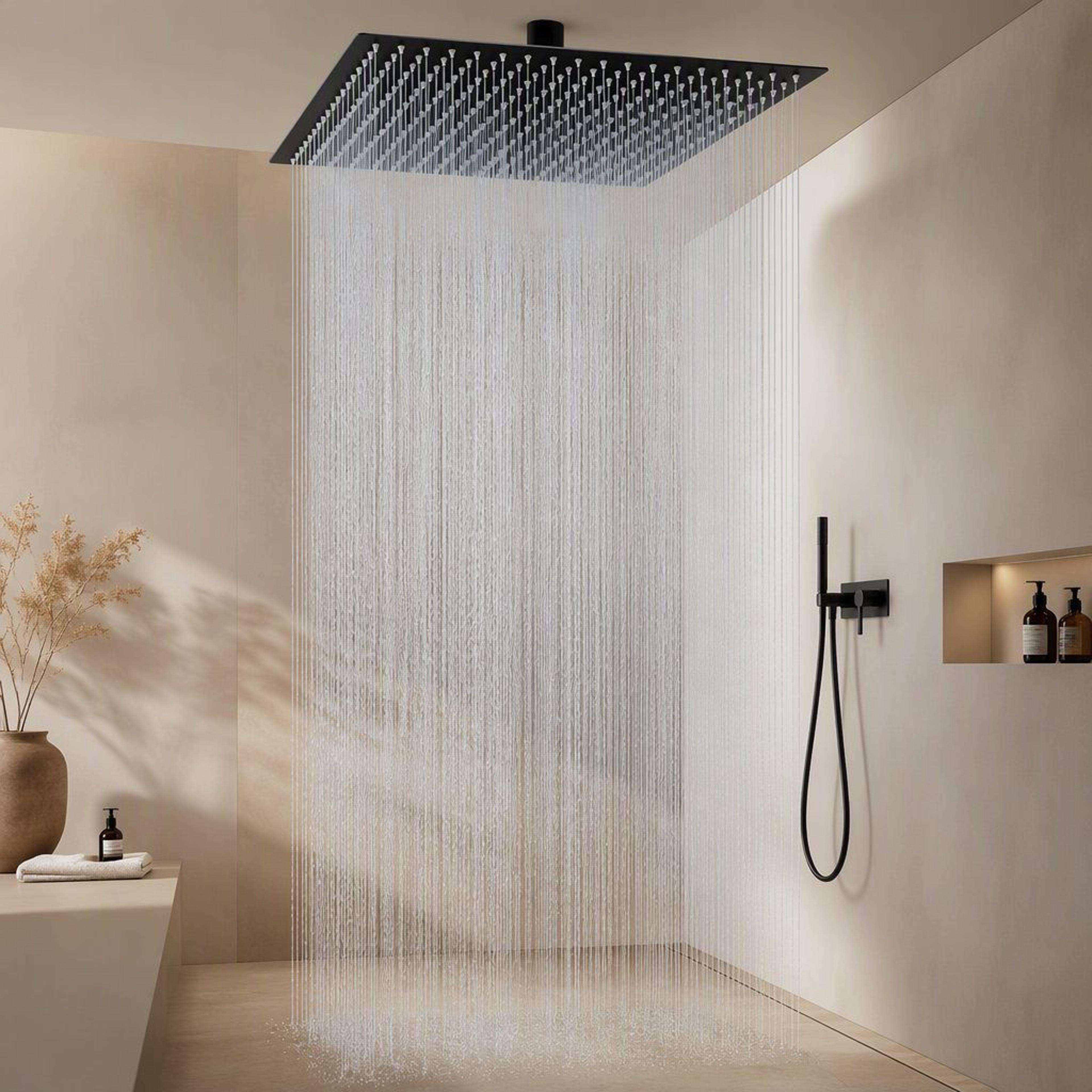 square rain shower head stainless steel matte black waterfall showerhead