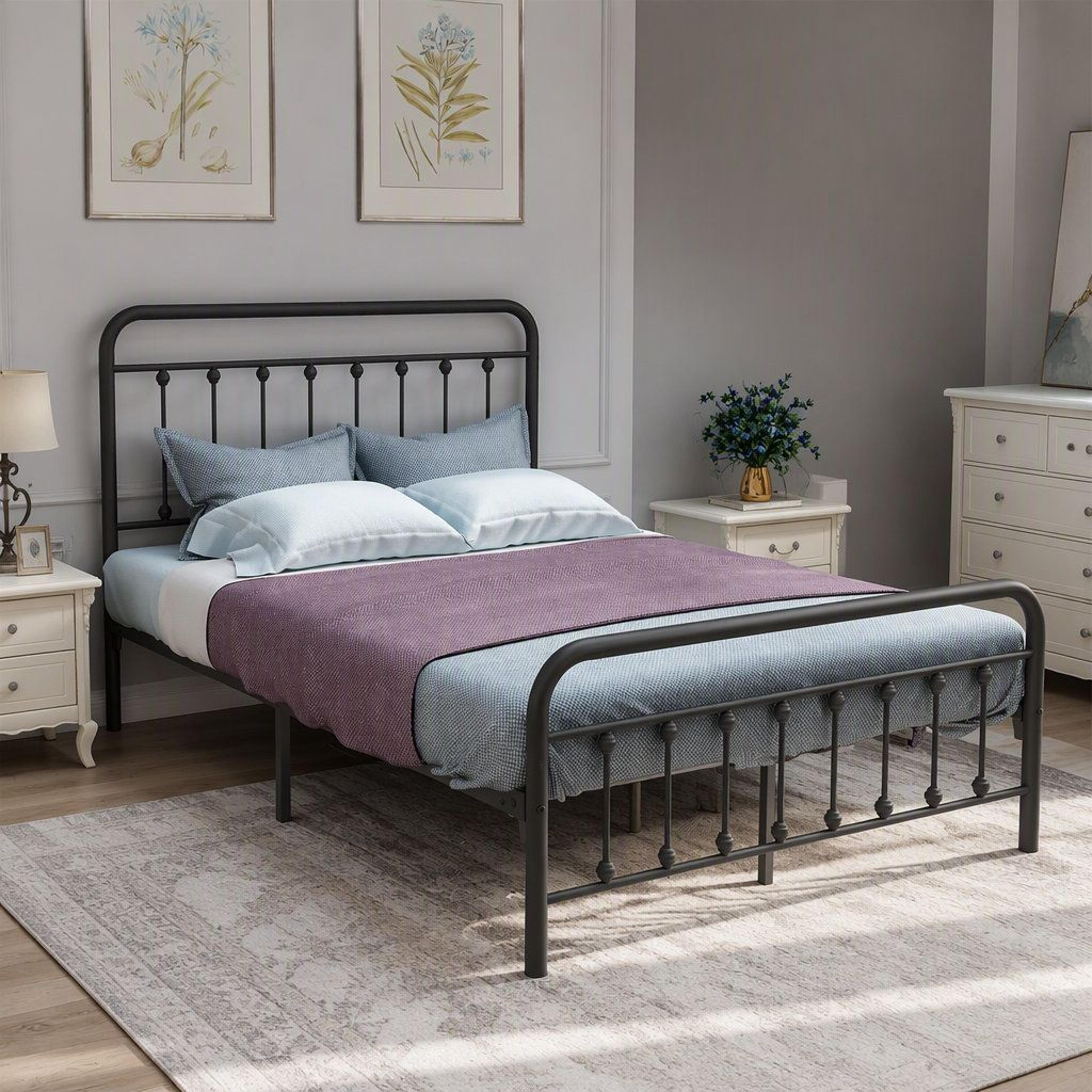 Full Size Metal Bed Frame With Farmhouse Headboard And Underbed Storage 2