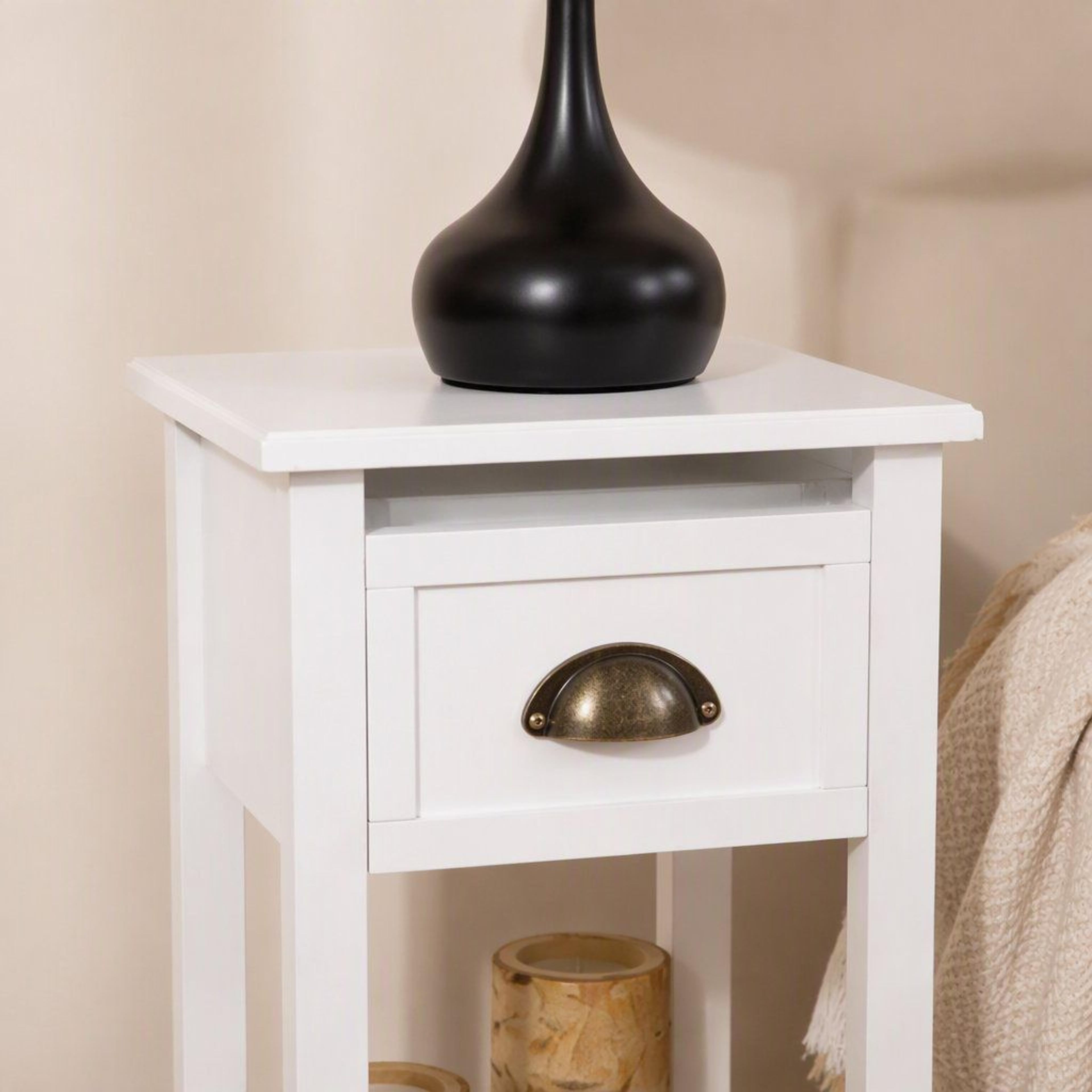Tall White End Table With Drawer And Shelves For Living Room Or Bedroom 5