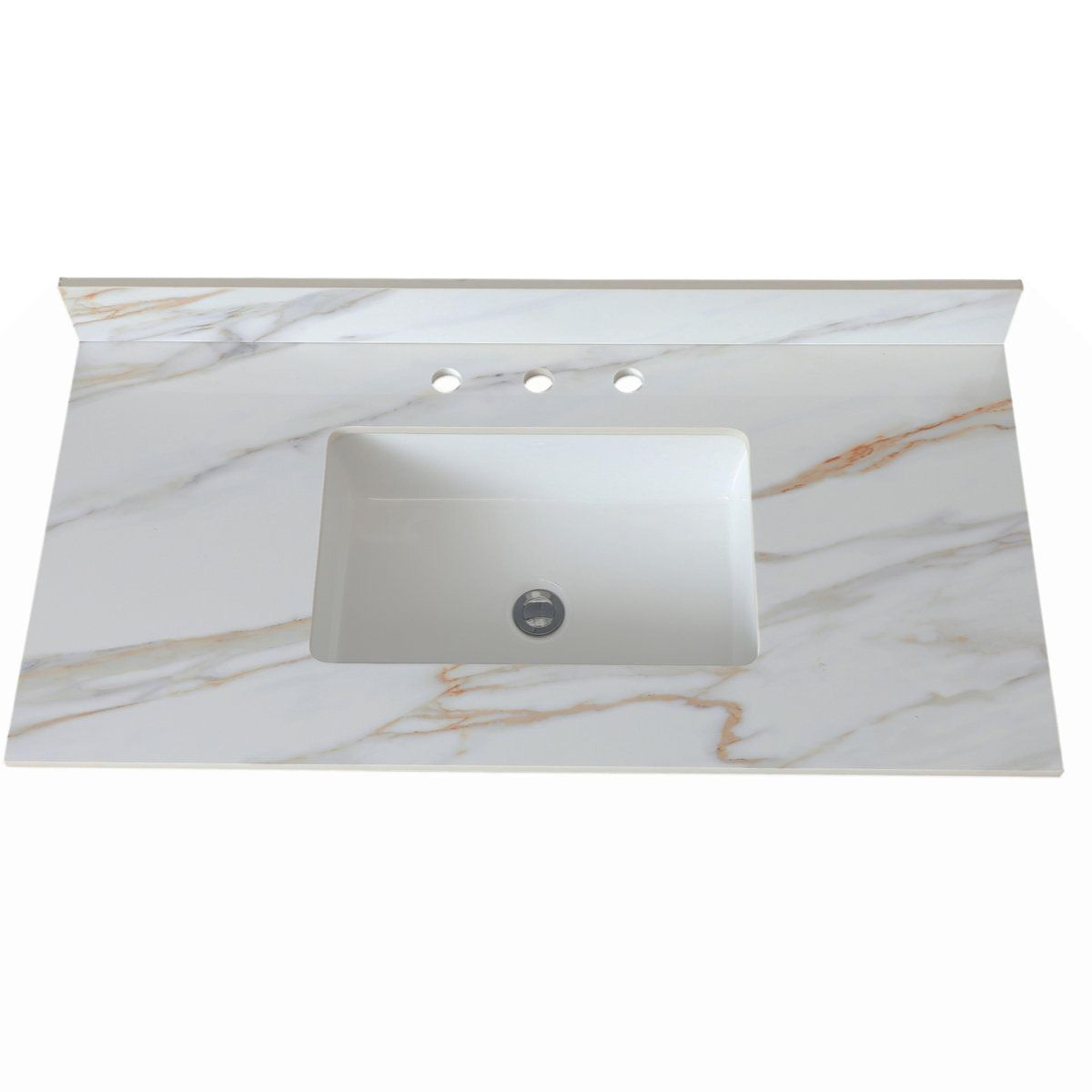 43Inch Marble Bathroom Vanity Top With Rectangular Undermount Sink And Backsplash 5