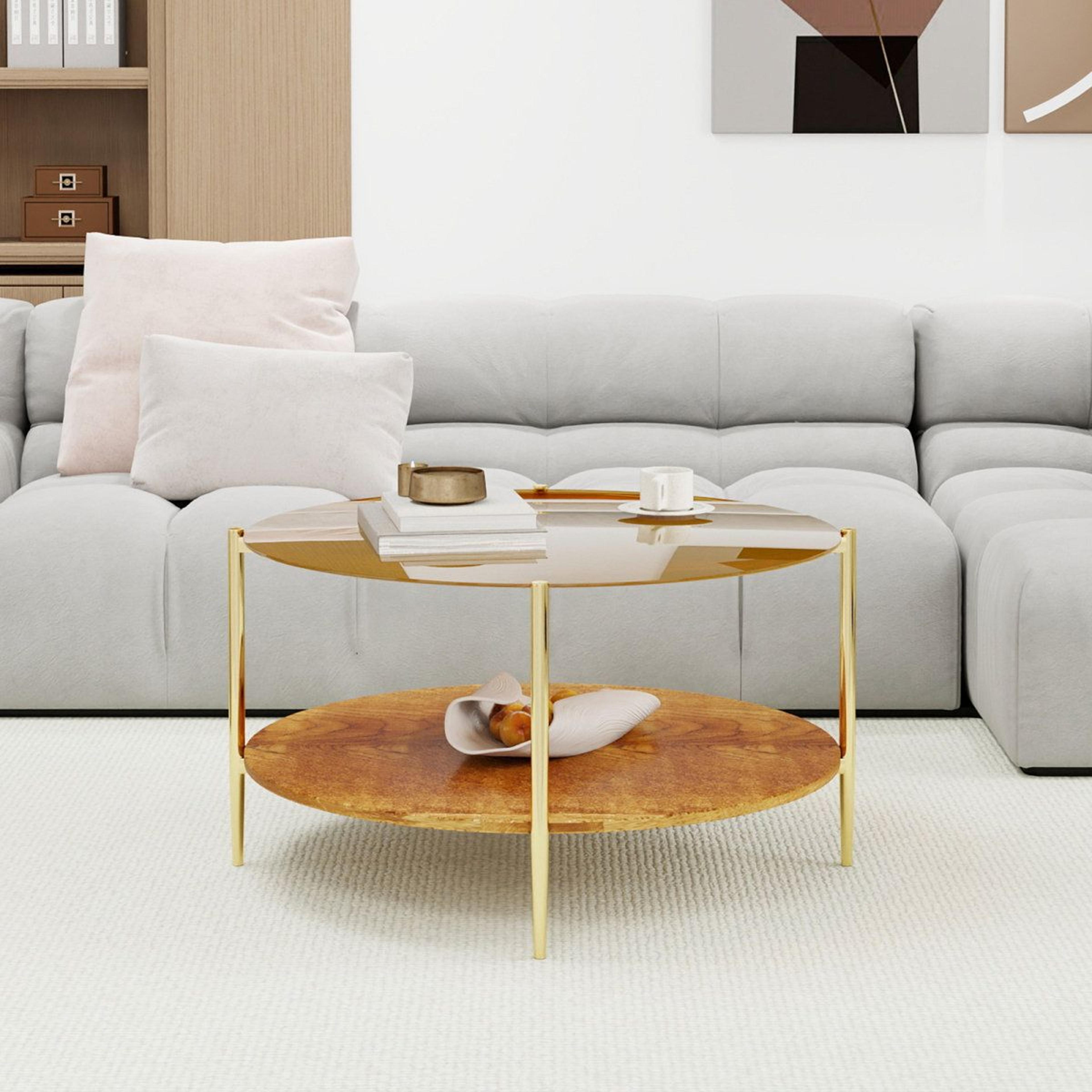 Modern Round Gold Coffee Table With MDF Top And FourLeg Base 1
